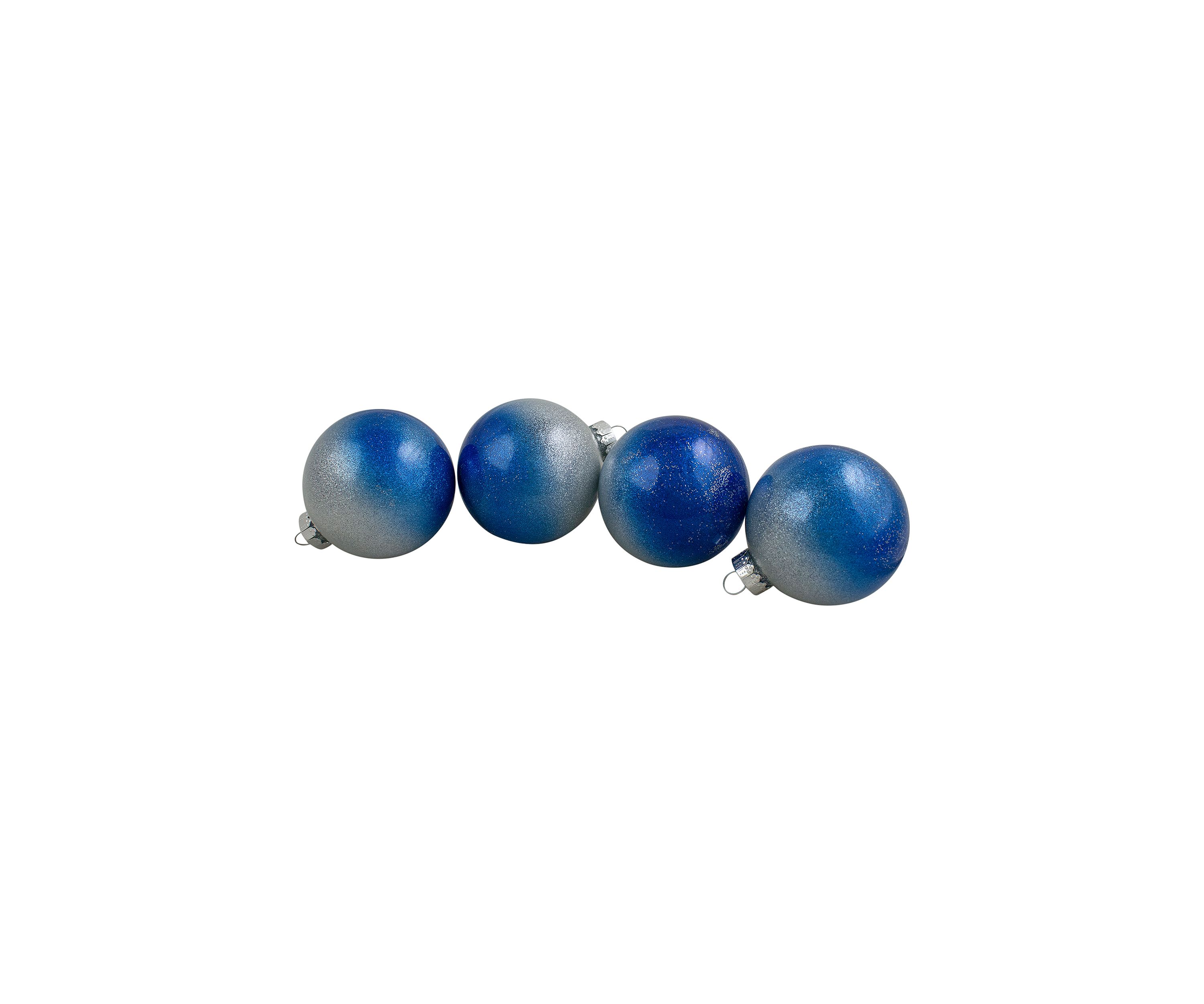 4ct Blue and Silver Glittered Glass Christmas Ornament Ball Set 2.75Inch (70mm)