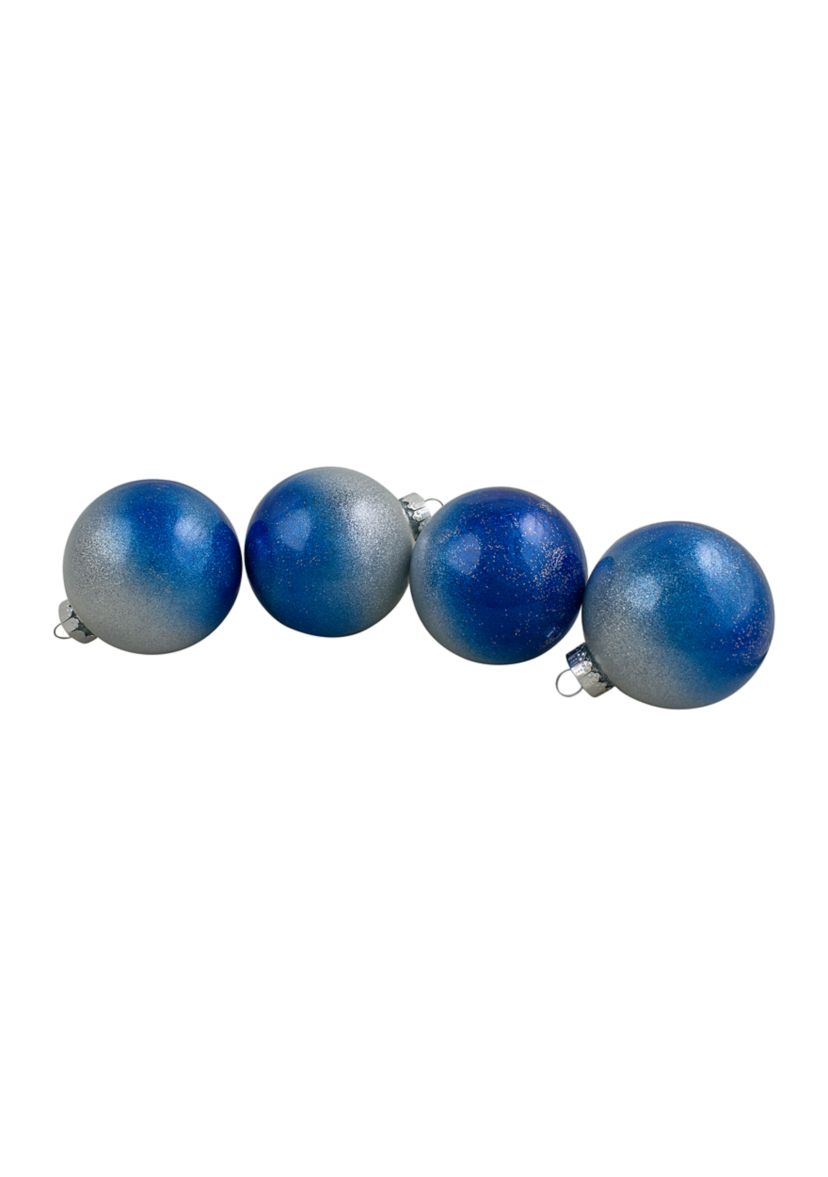 4ct Blue and Silver Glittered Glass Christmas Ornament Ball Set 2.75Inch (70mm)