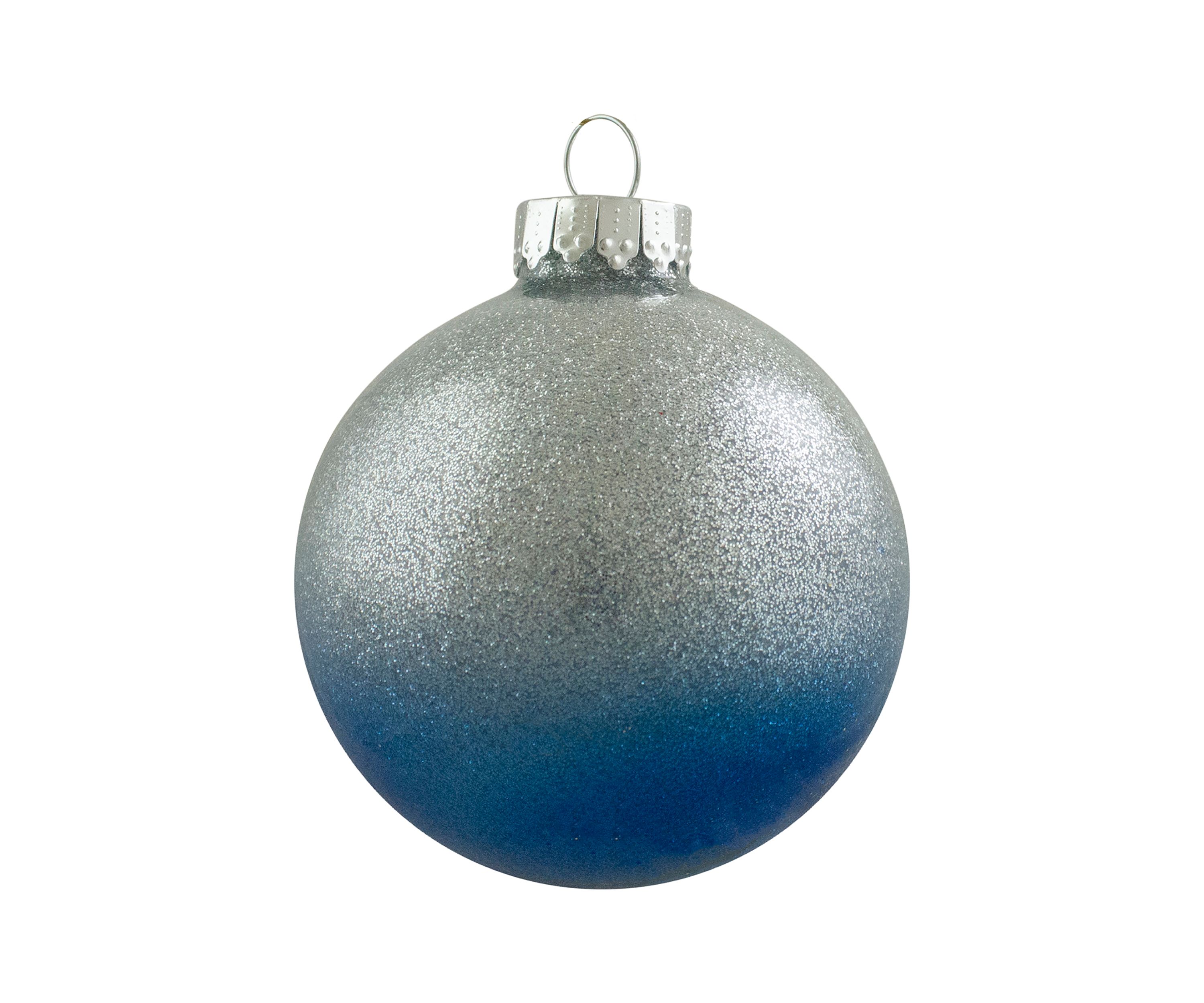 4ct Blue and Silver Glittered Glass Christmas Ornament Ball Set 2.75Inch (70mm)