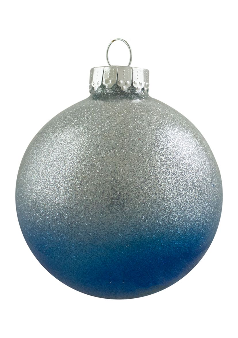 4ct Blue and Silver Glittered Glass Christmas Ornament Ball Set 2.75Inch (70mm)