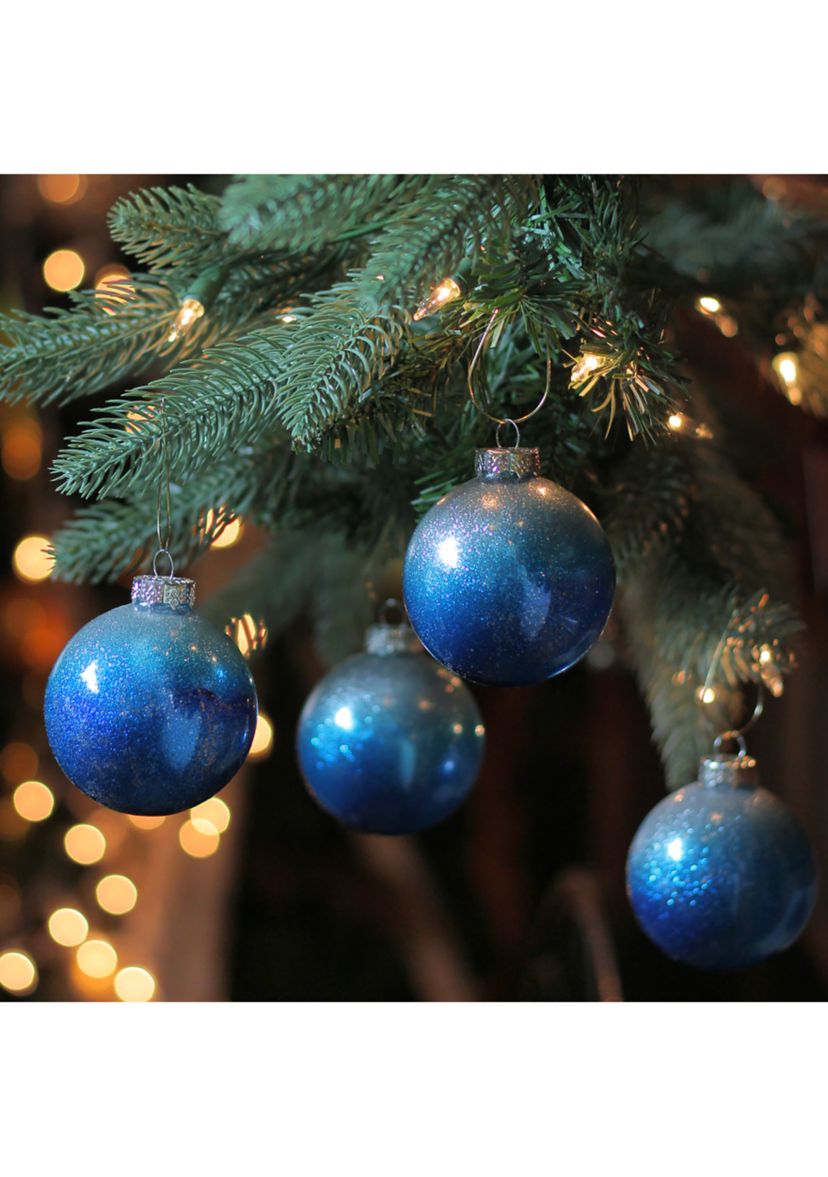 4ct Blue and Silver Glittered Glass Christmas Ornament Ball Set 2.75Inch (70mm)