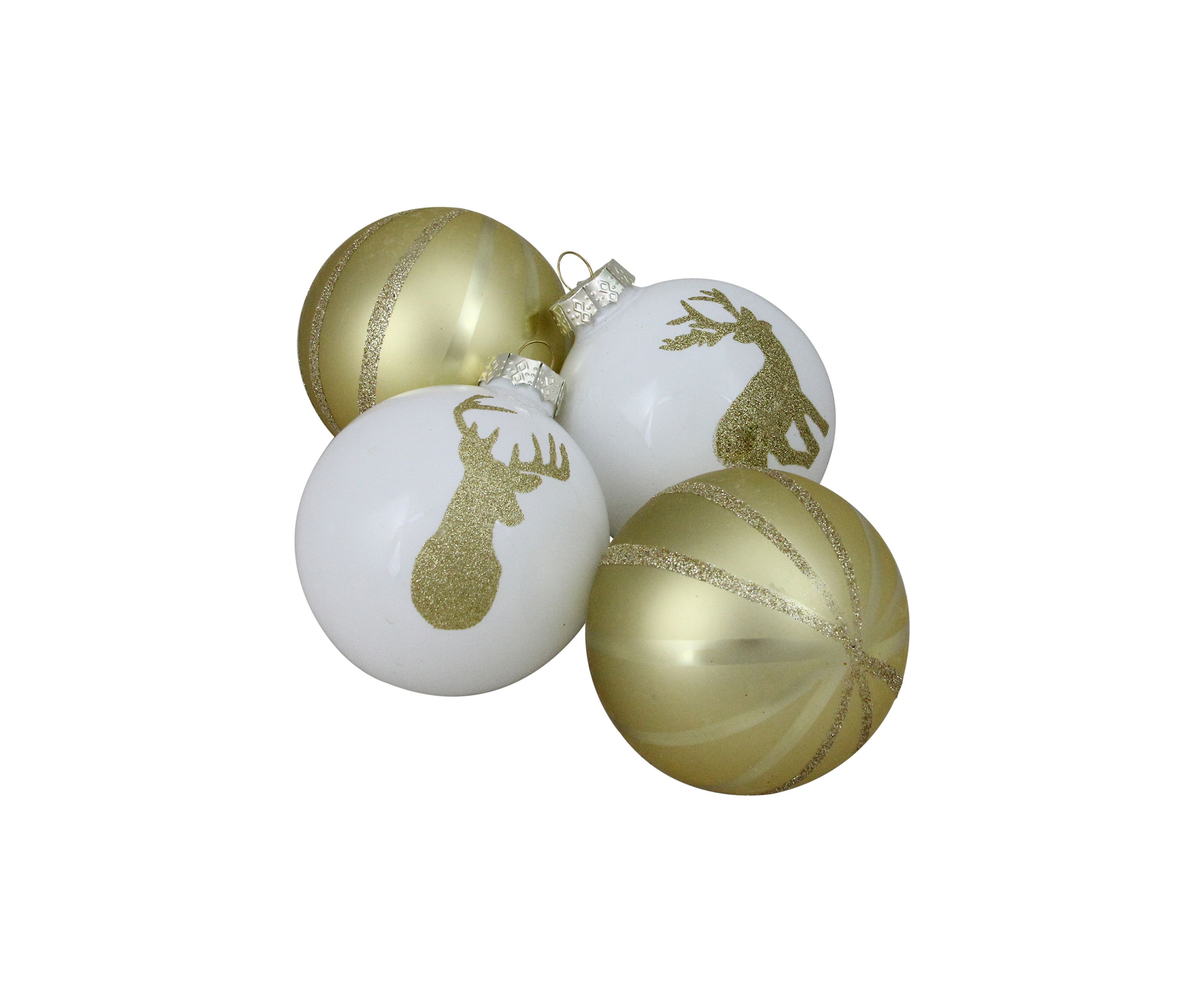 4ct Champagne Gold and White Deer 2-Finish Christmas Ball Ornaments 4.5Inch (110mm)