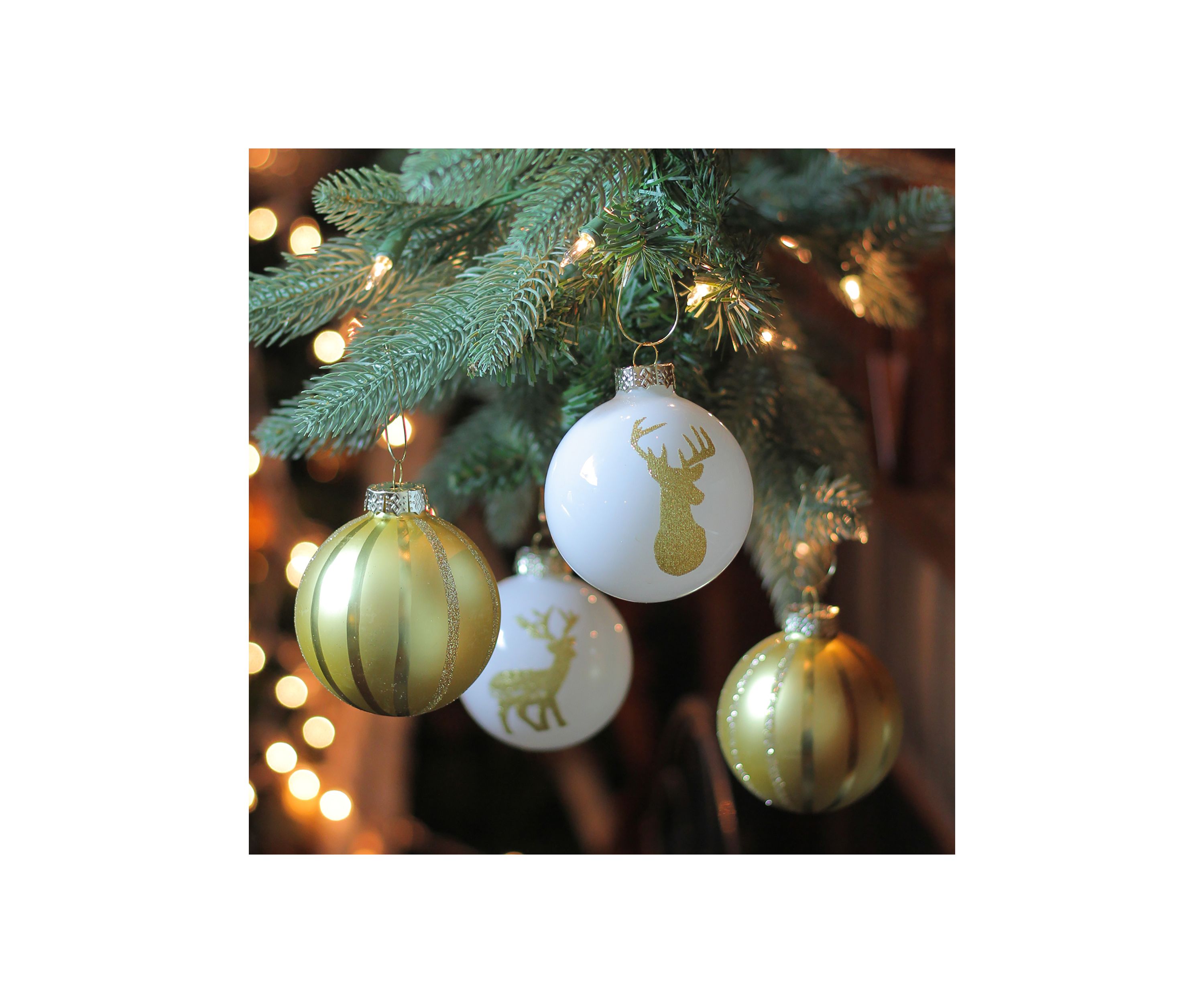 4ct Champagne Gold and White Deer 2-Finish Christmas Ball Ornaments 4.5Inch (110mm)