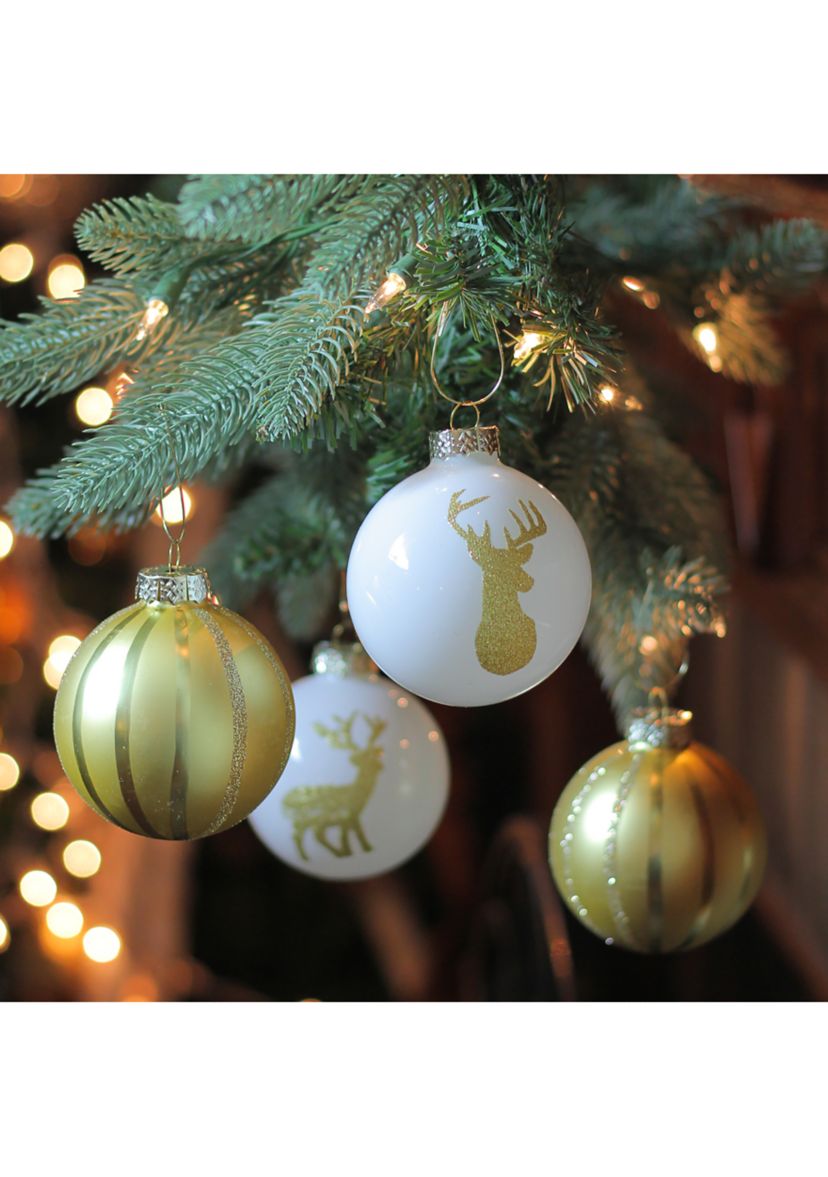 4ct Champagne Gold and White Deer 2-Finish Christmas Ball Ornaments 4.5Inch (110mm)