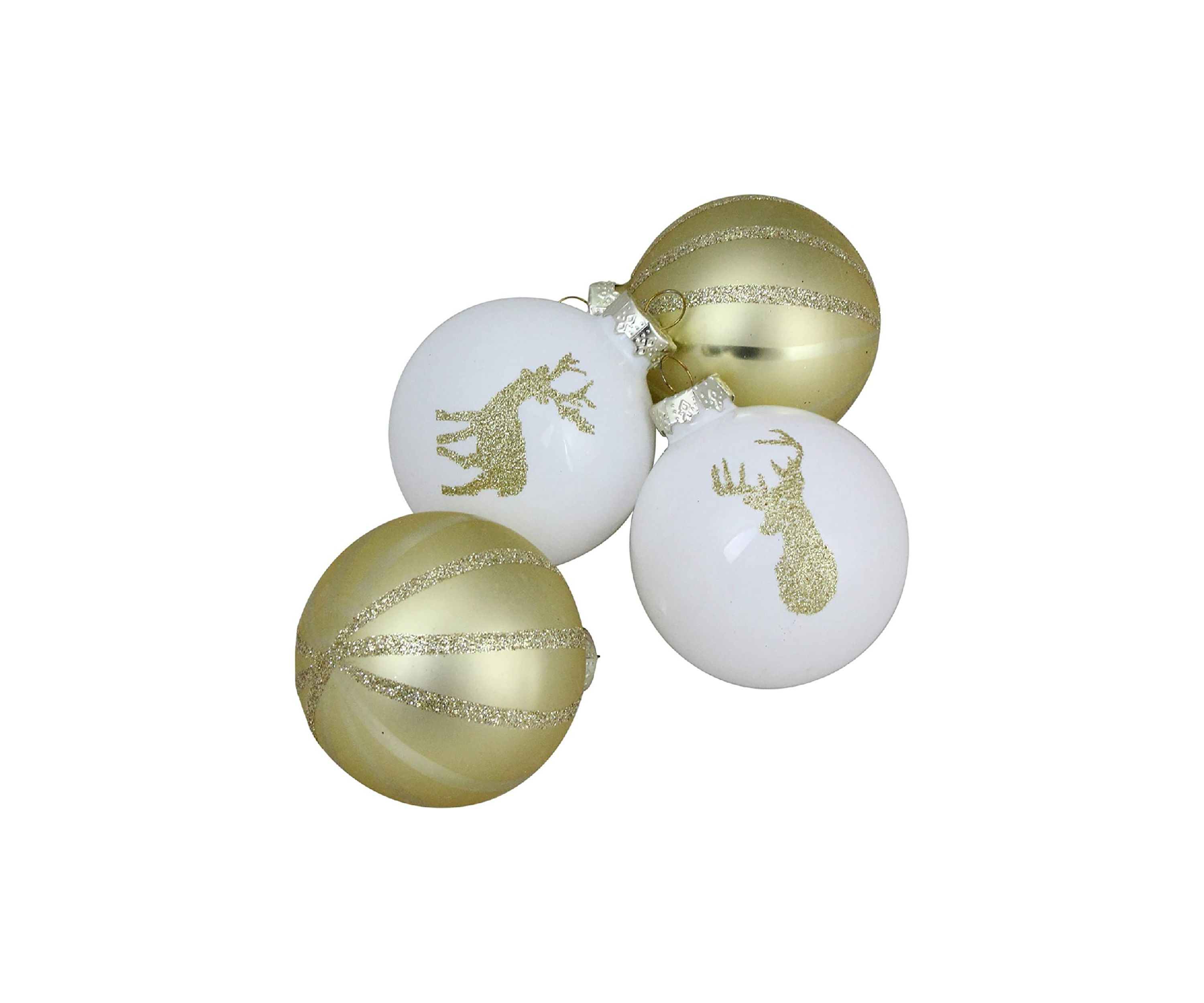 4ct Champagne Gold and White Deer 2-Finish Christmas Ball Ornaments 4.5Inch (110mm)