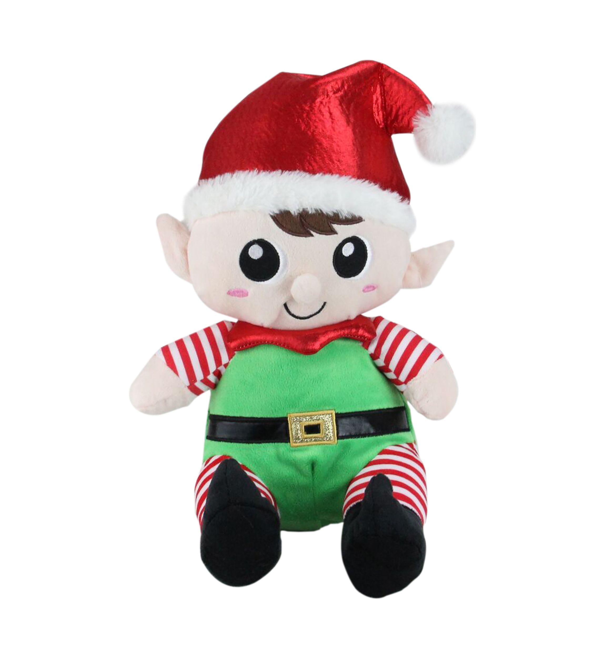Set of 2 Red Plush Sitting Boy and Girl Christmas Elf Figures - 13 Inch