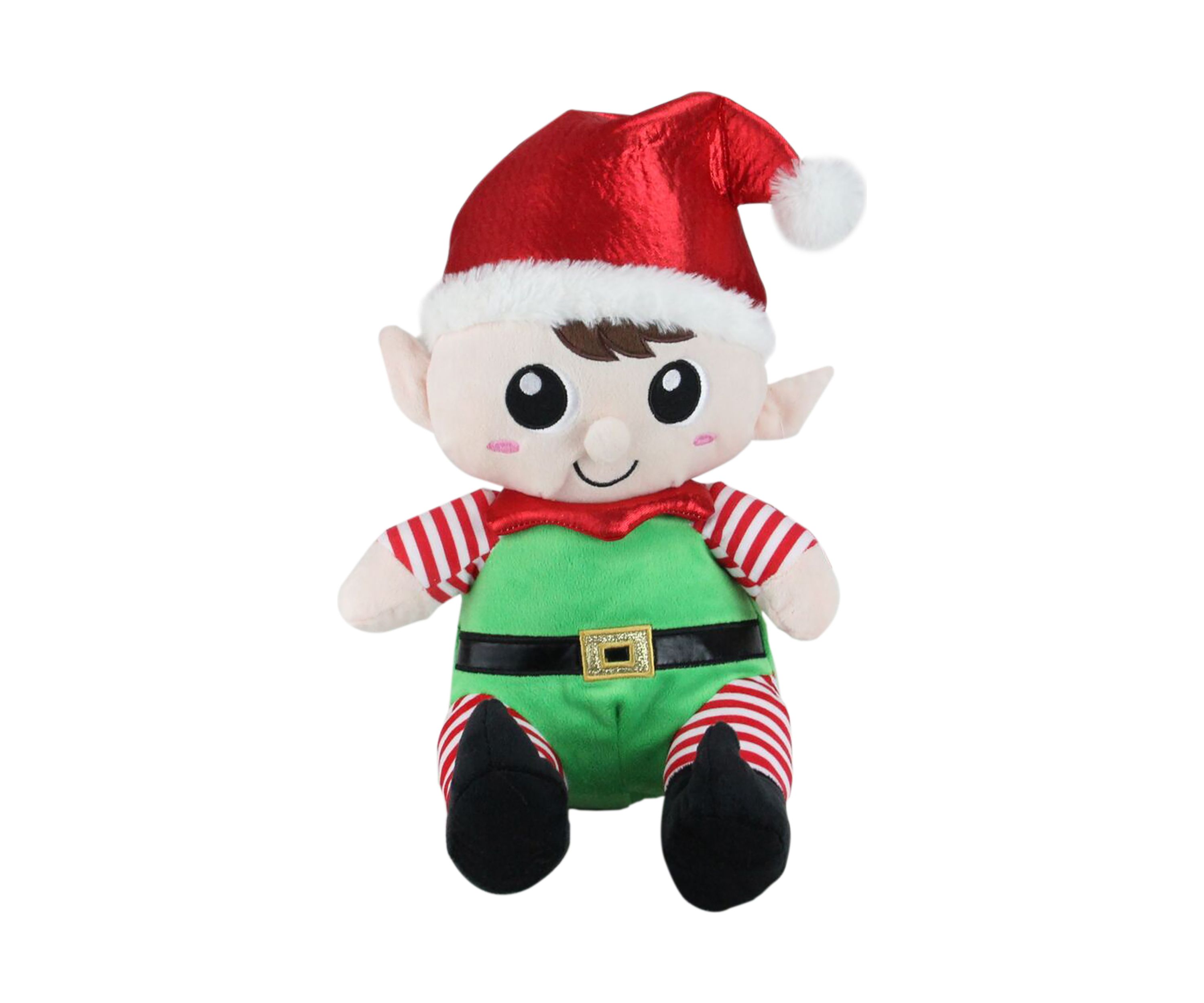 Set of 2 Red Plush Sitting Boy and Girl Christmas Elf Figures - 13 Inch