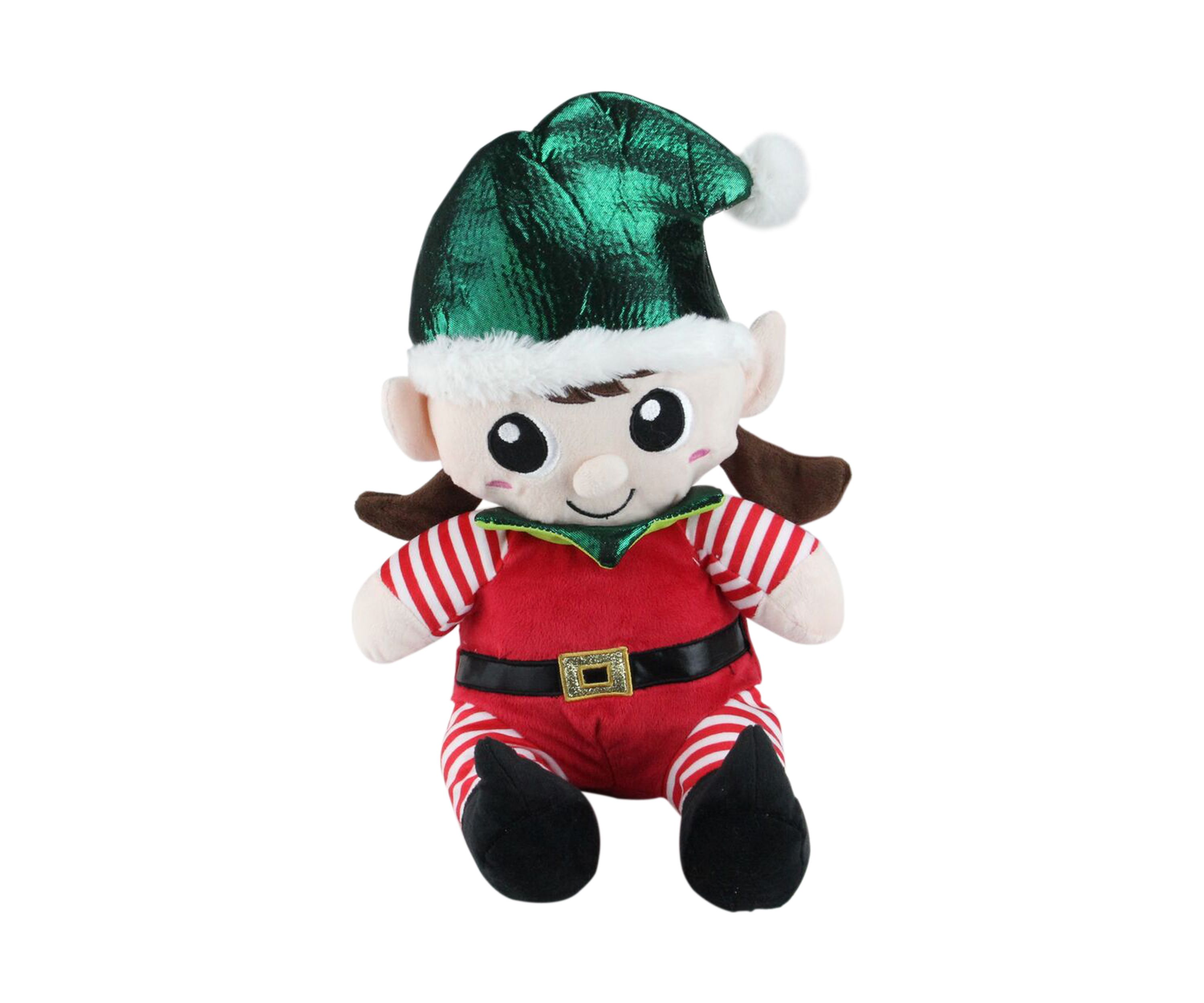 Set of 2 Red Plush Sitting Boy and Girl Christmas Elf Figures - 13 Inch