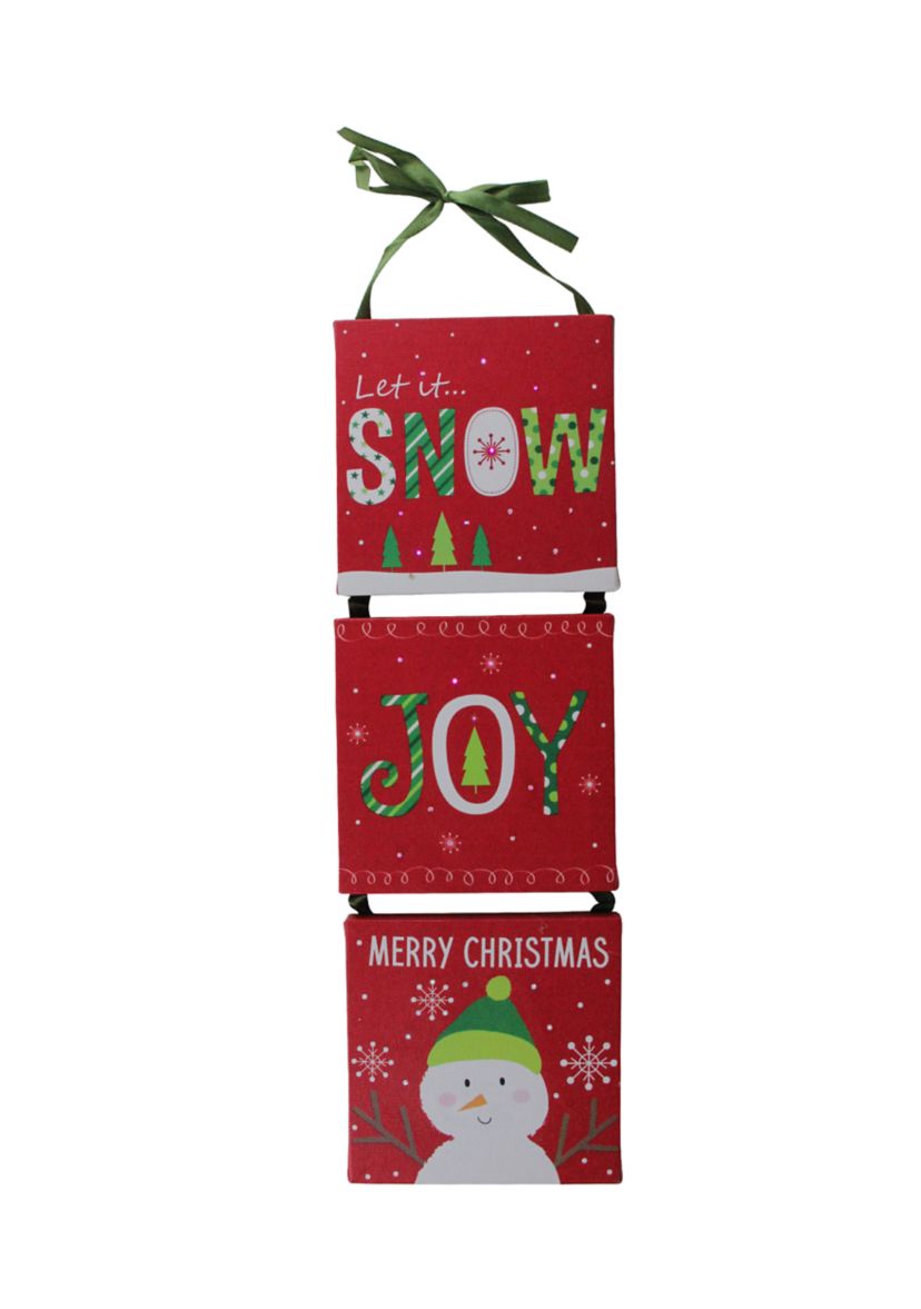 15.5 Inch LED Fiber Optic 3-Panel Red Snowman Christmas Wall Art Decoration