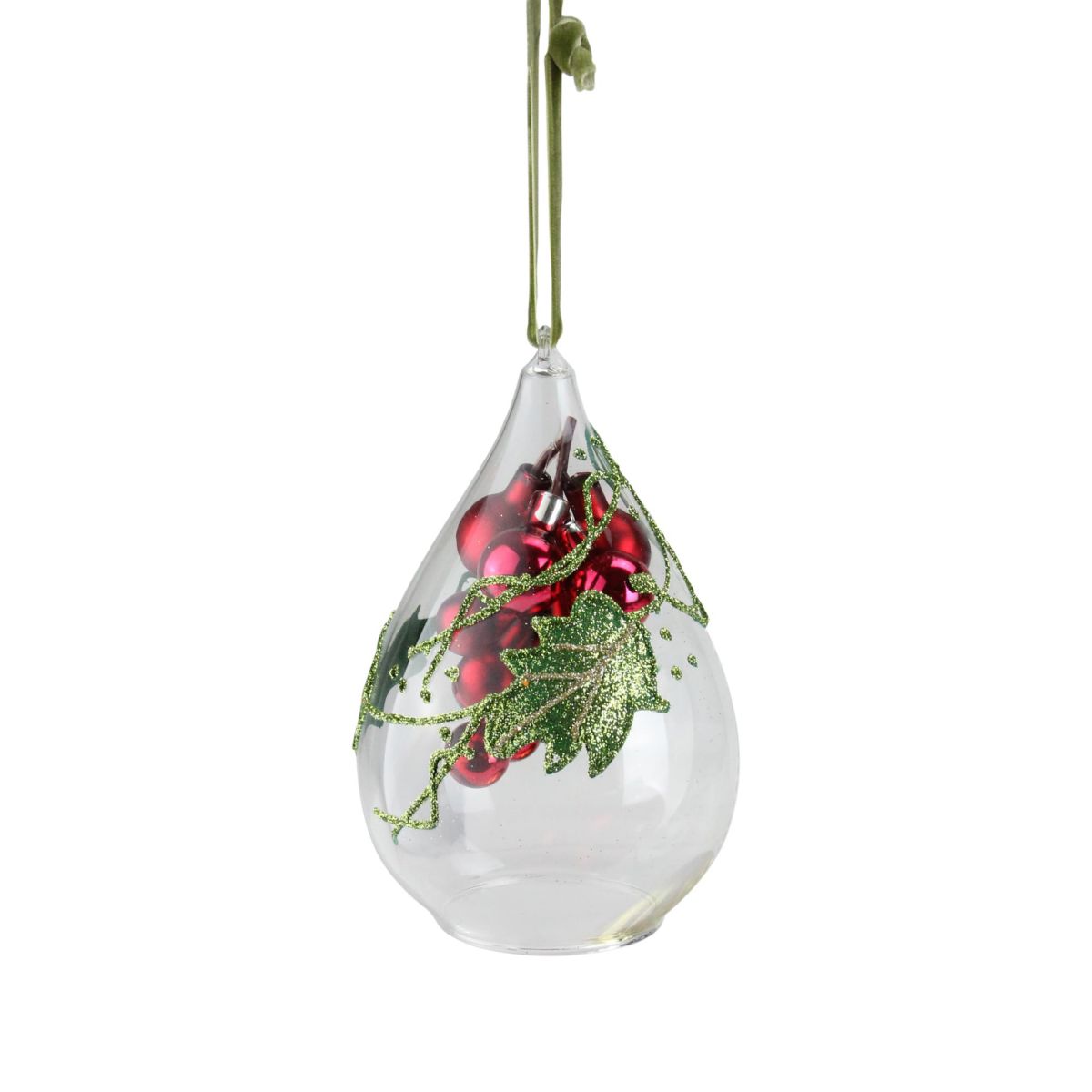 6" Red and Green Cluster Teardrop Cloche Christmas Ornament