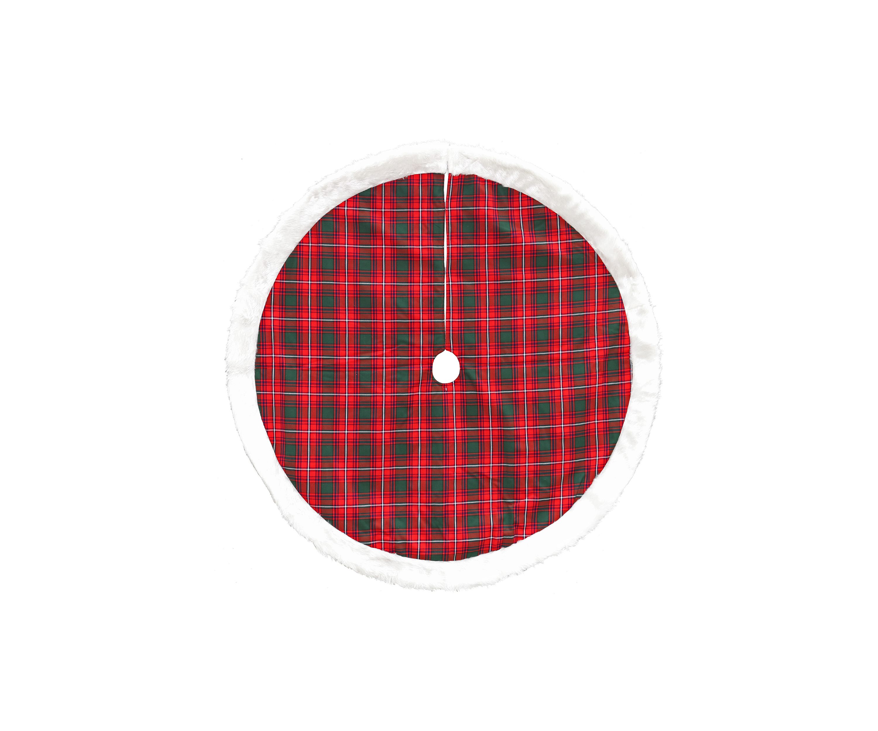 48Inch Red and White Plaid Border Christmas Tree Skirt