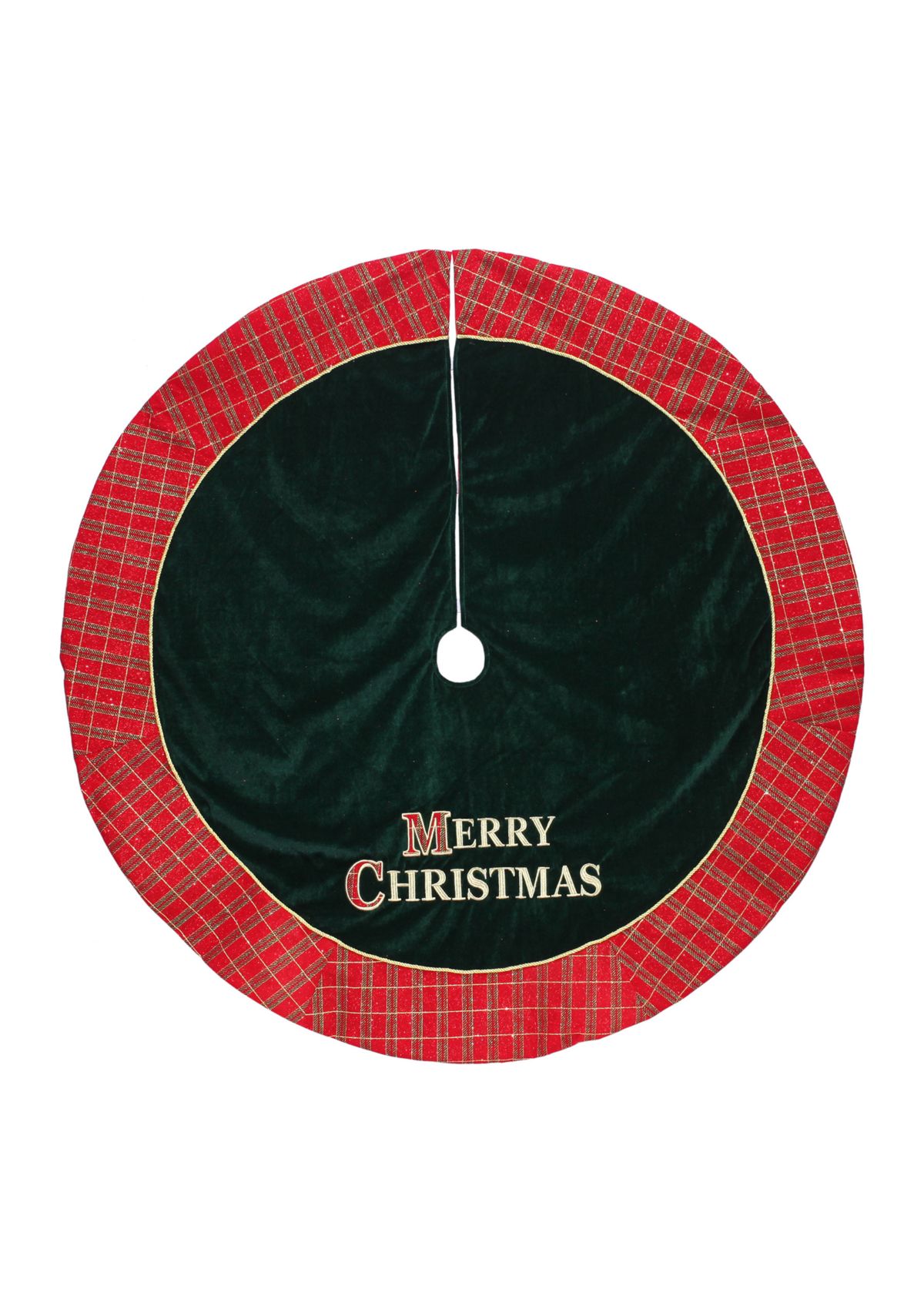 48Inch Red and Green MERRY CHRISTMAS Plaid Christmas Tree Skirt