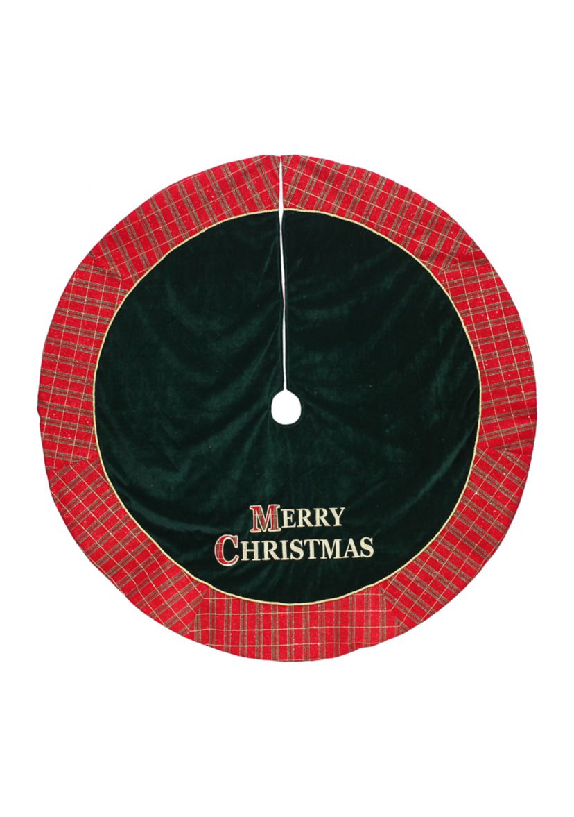 48Inch Red and Green MERRY CHRISTMAS Plaid Christmas Tree Skirt