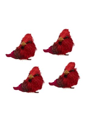 Northlight Set Of 4 Red Cardinal Clip-On Sisal Christmas Bird Ornaments 3.5Inch