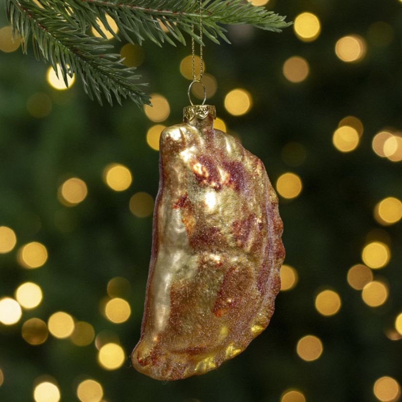 5" Golden Glittered Pierogi Glass Christmas Ornament