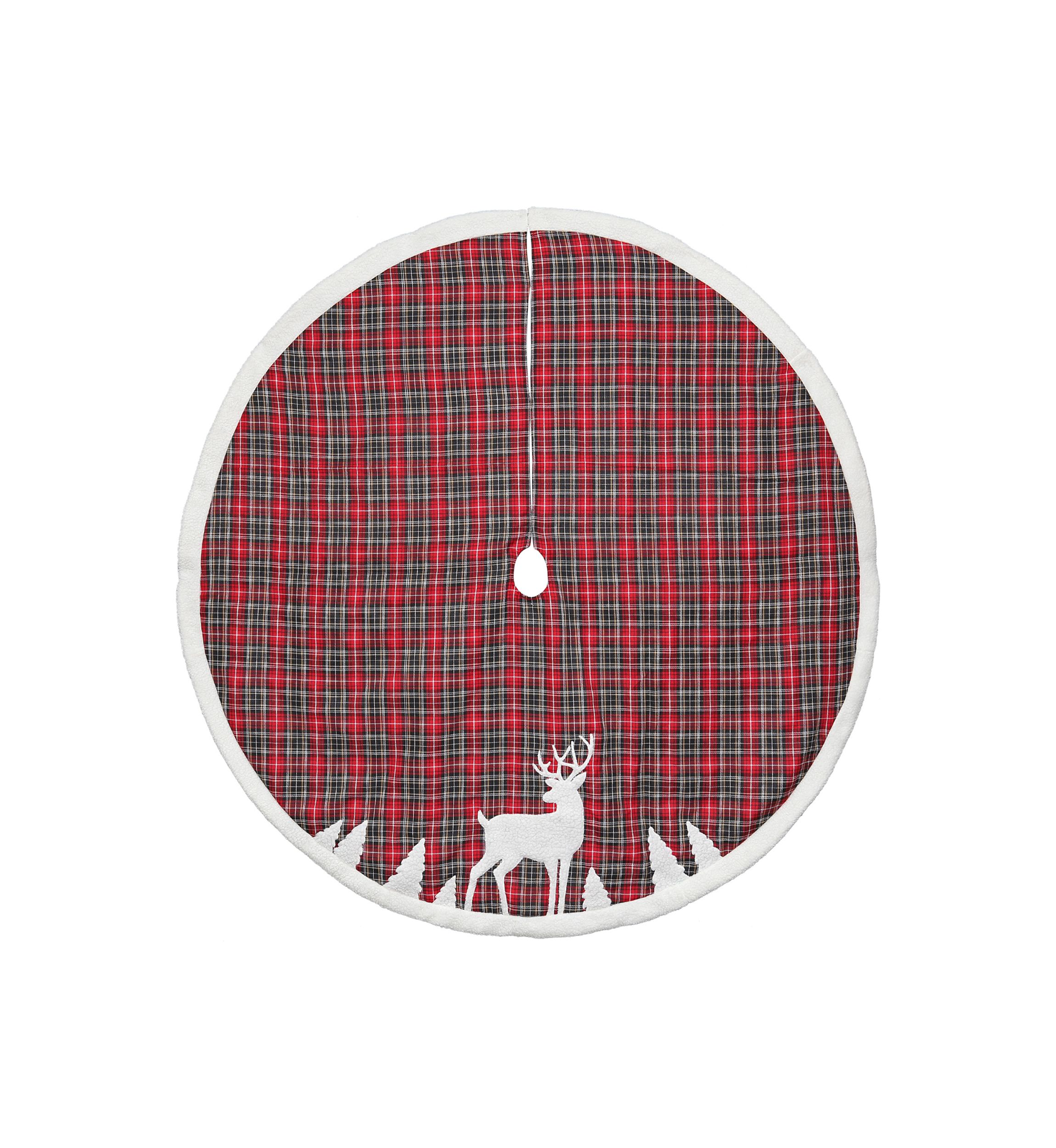48" Red and Black Plaid Reindeer Christmas Tree Skirt