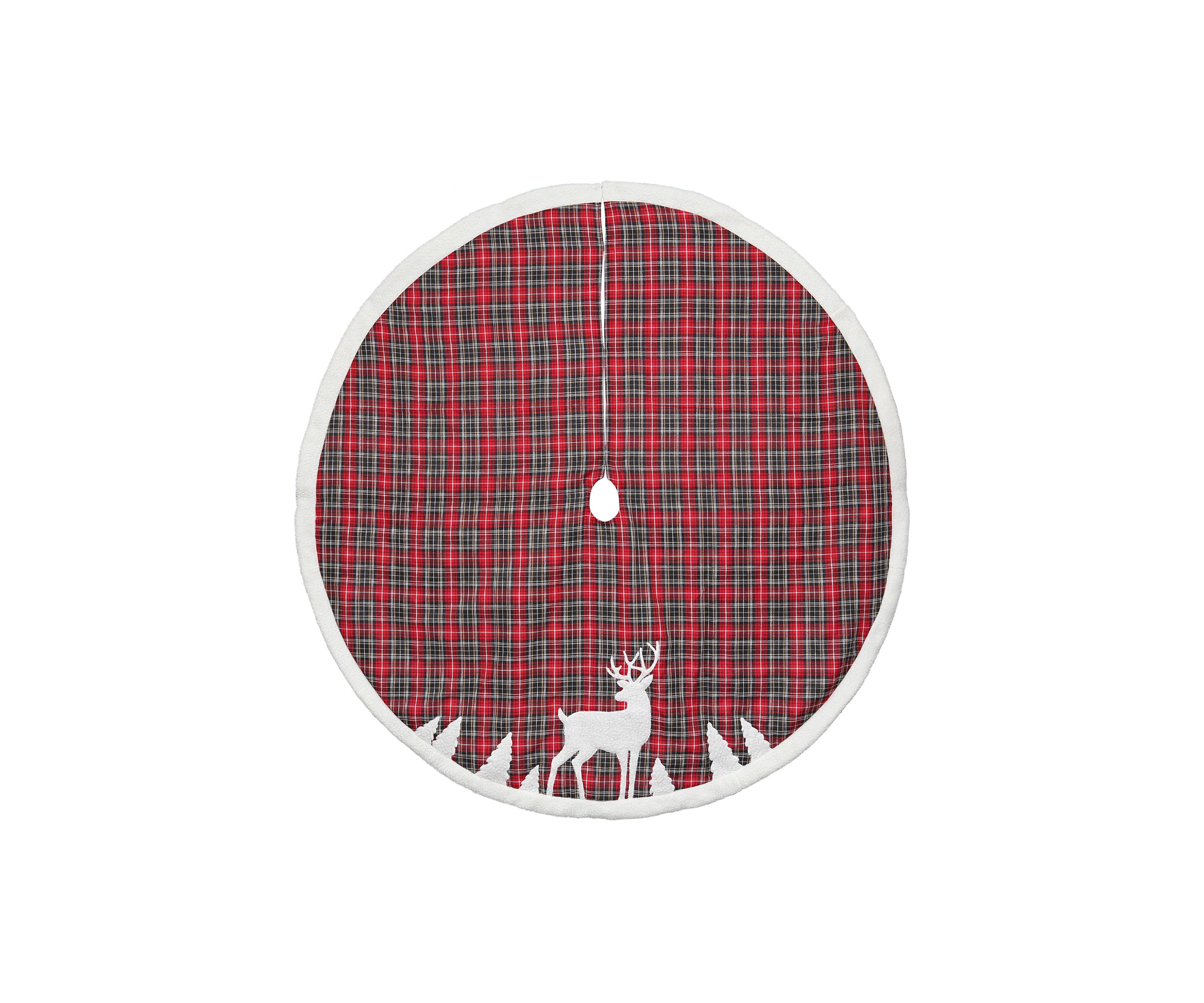 48" Red and Black Plaid Reindeer Christmas Tree Skirt