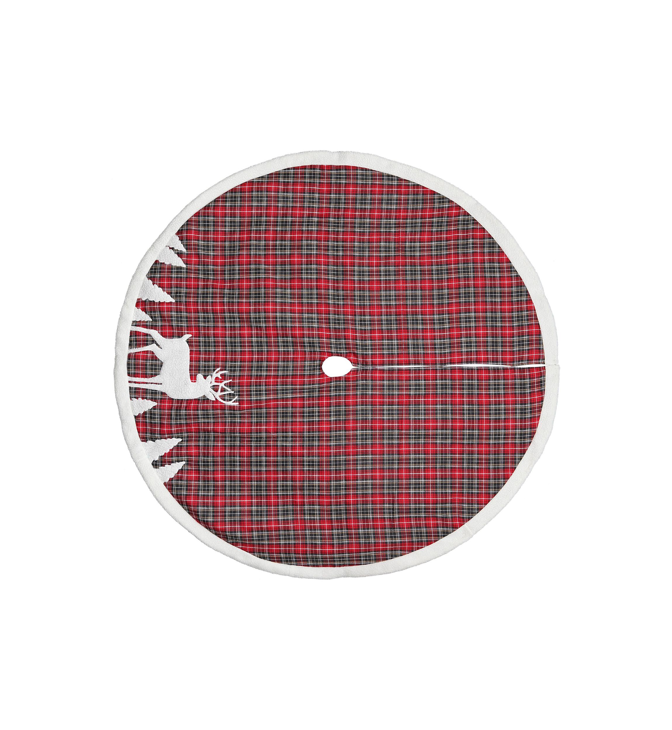 48" Red and Black Plaid Reindeer Christmas Tree Skirt