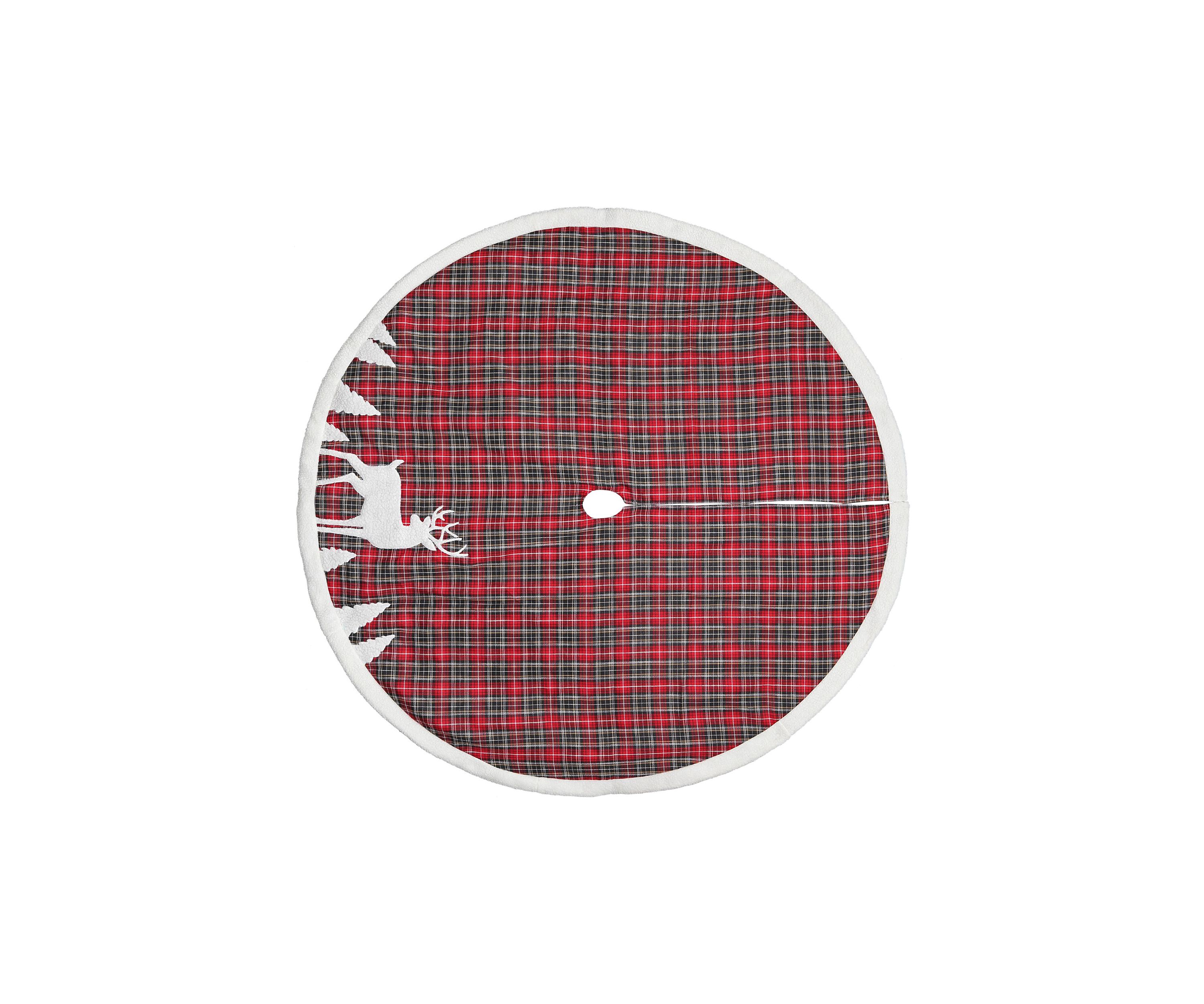 48" Red and Black Plaid Reindeer Christmas Tree Skirt