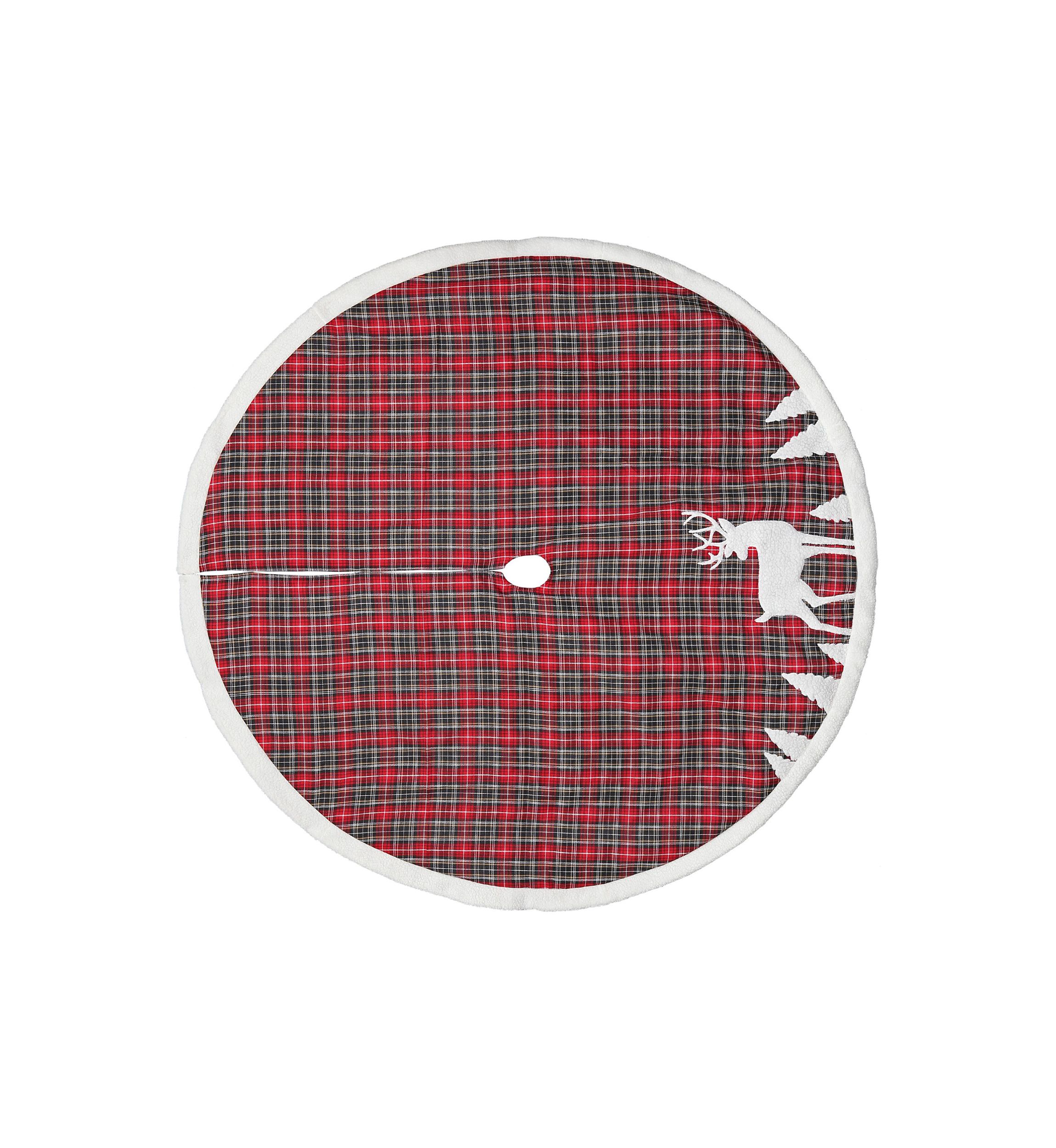 48" Red and Black Plaid Reindeer Christmas Tree Skirt