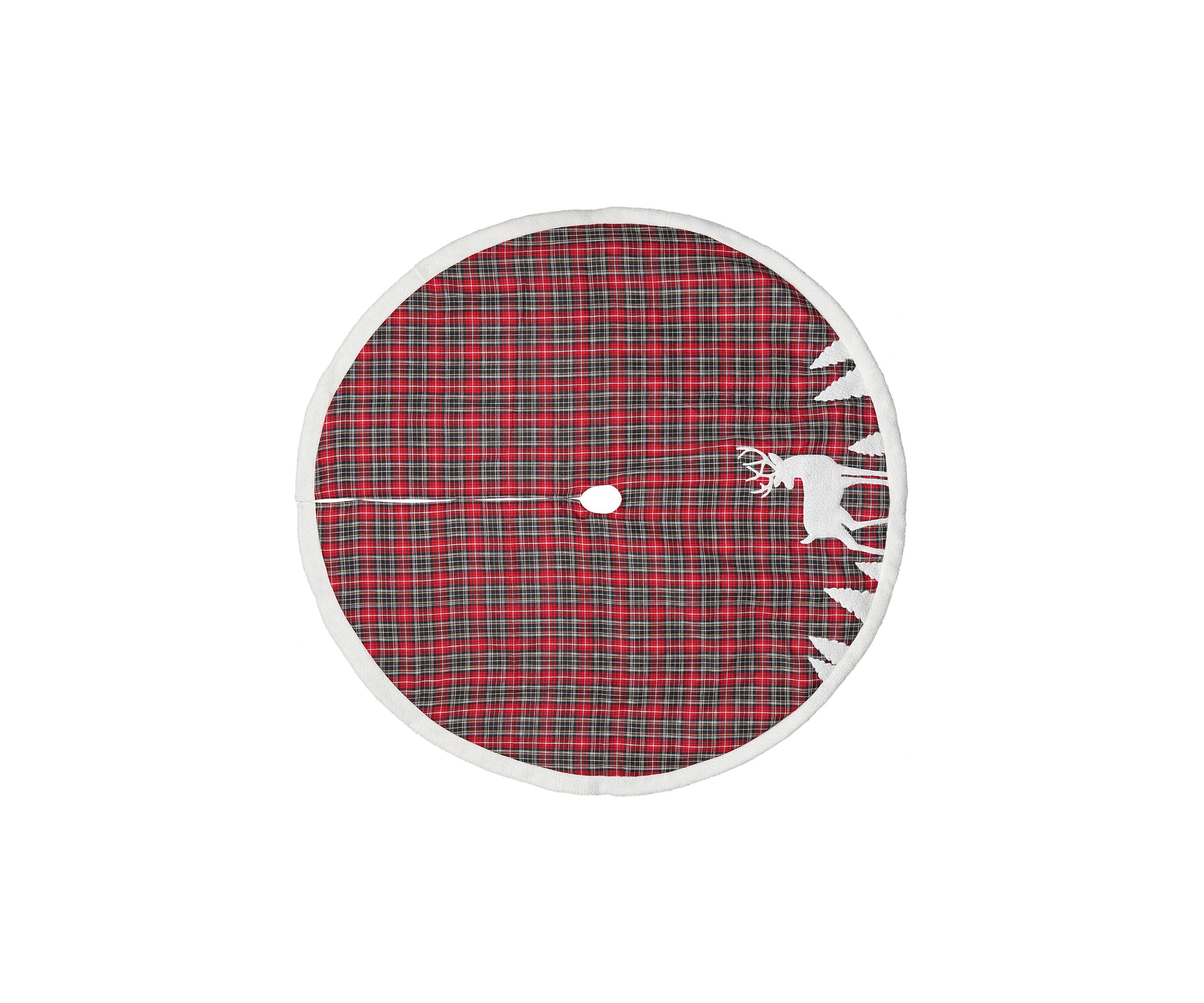 48" Red and Black Plaid Reindeer Christmas Tree Skirt