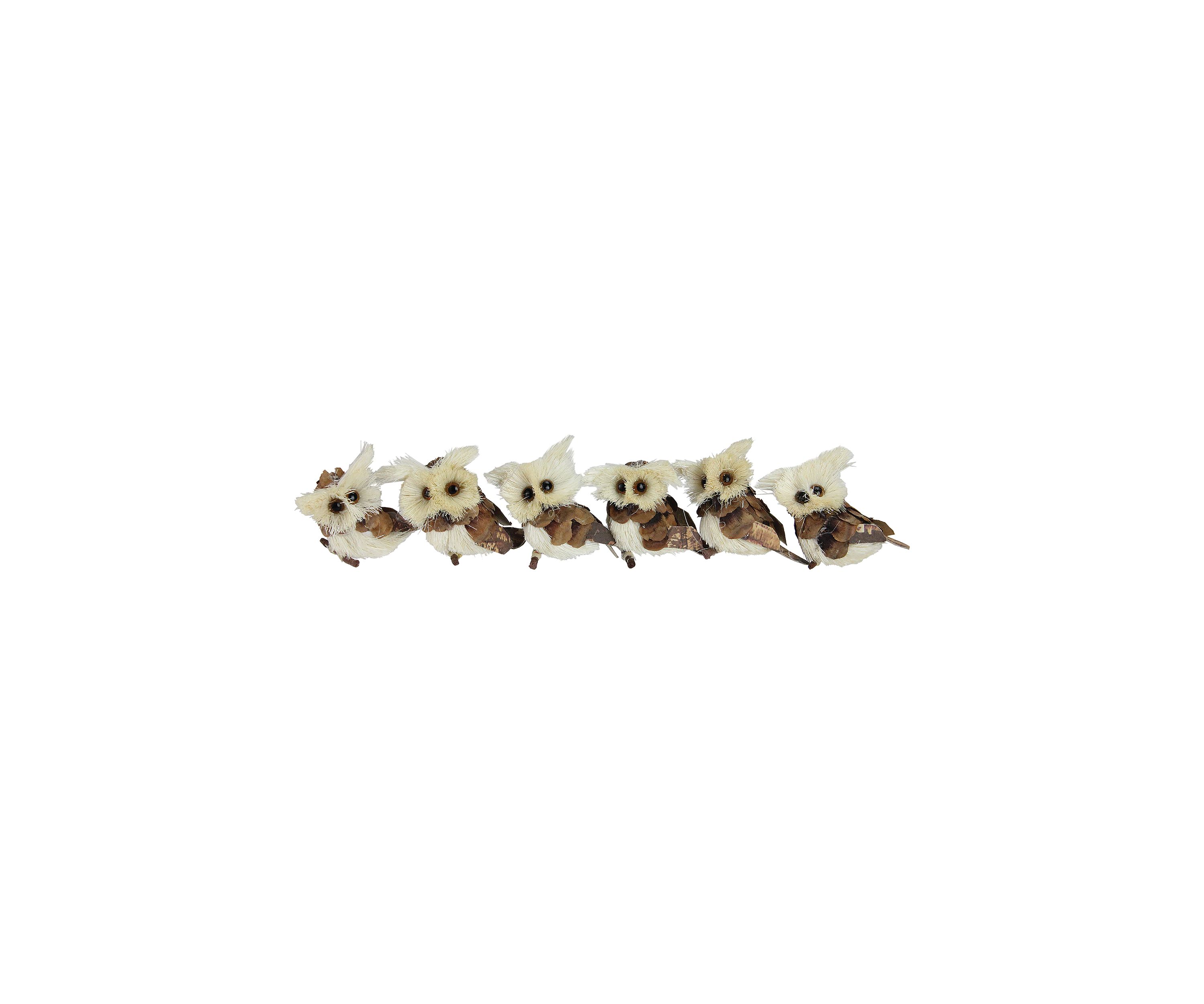 Set of 6 Brown and Ivory Sisal Owls Christmas Ornaments  2.25Inch