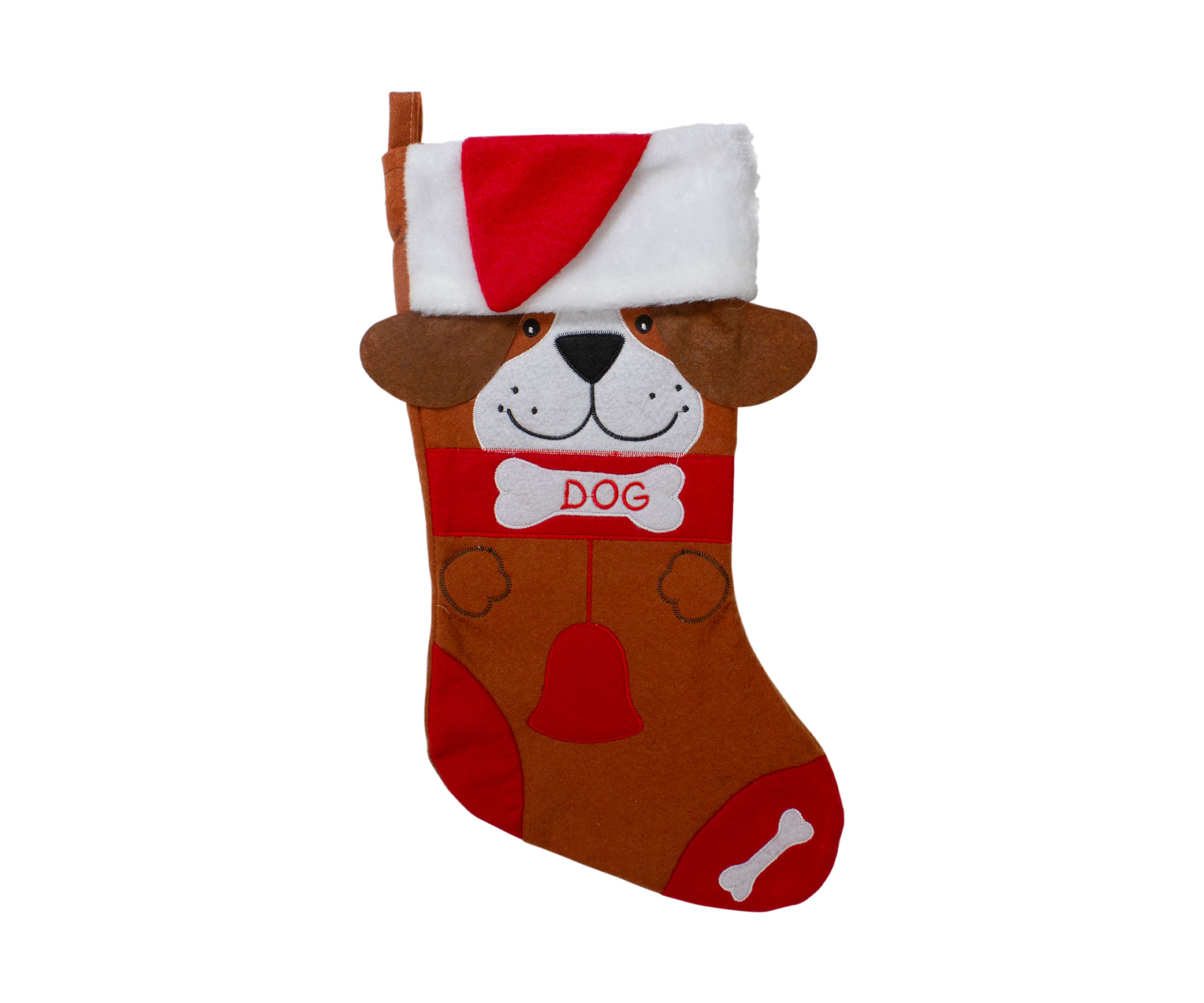17Inch Red and Brown InchDOGInch Embroidered Christmas Stocking with Cuff