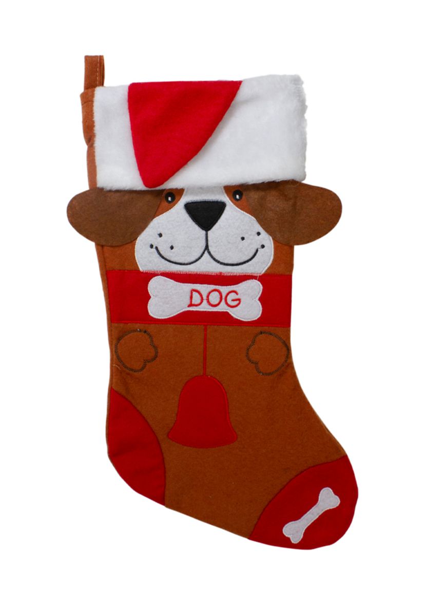 17Inch Red and Brown InchDOGInch Embroidered Christmas Stocking with Cuff