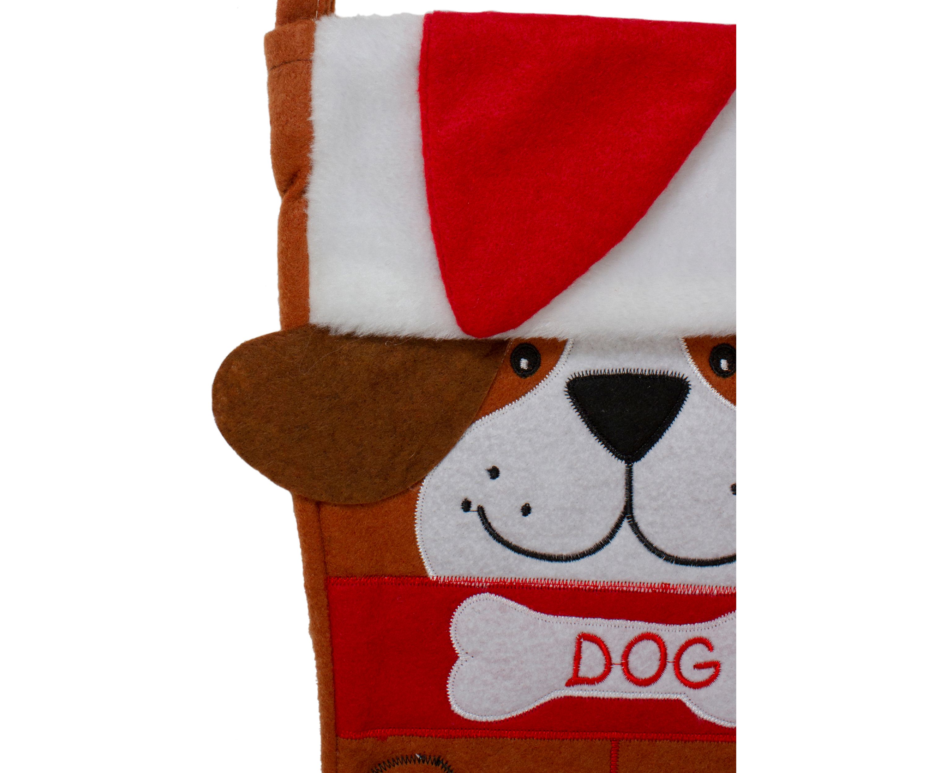 17Inch Red and Brown InchDOGInch Embroidered Christmas Stocking with Cuff