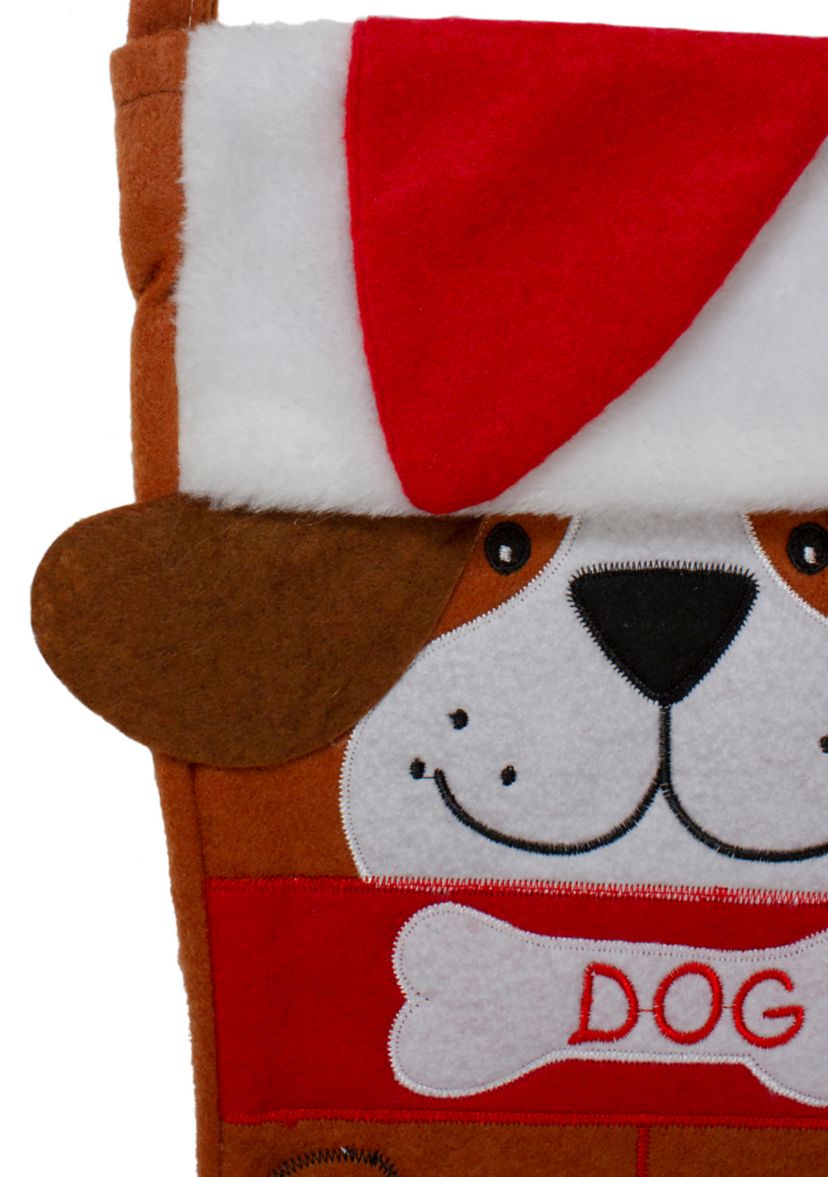 17Inch Red and Brown InchDOGInch Embroidered Christmas Stocking with Cuff