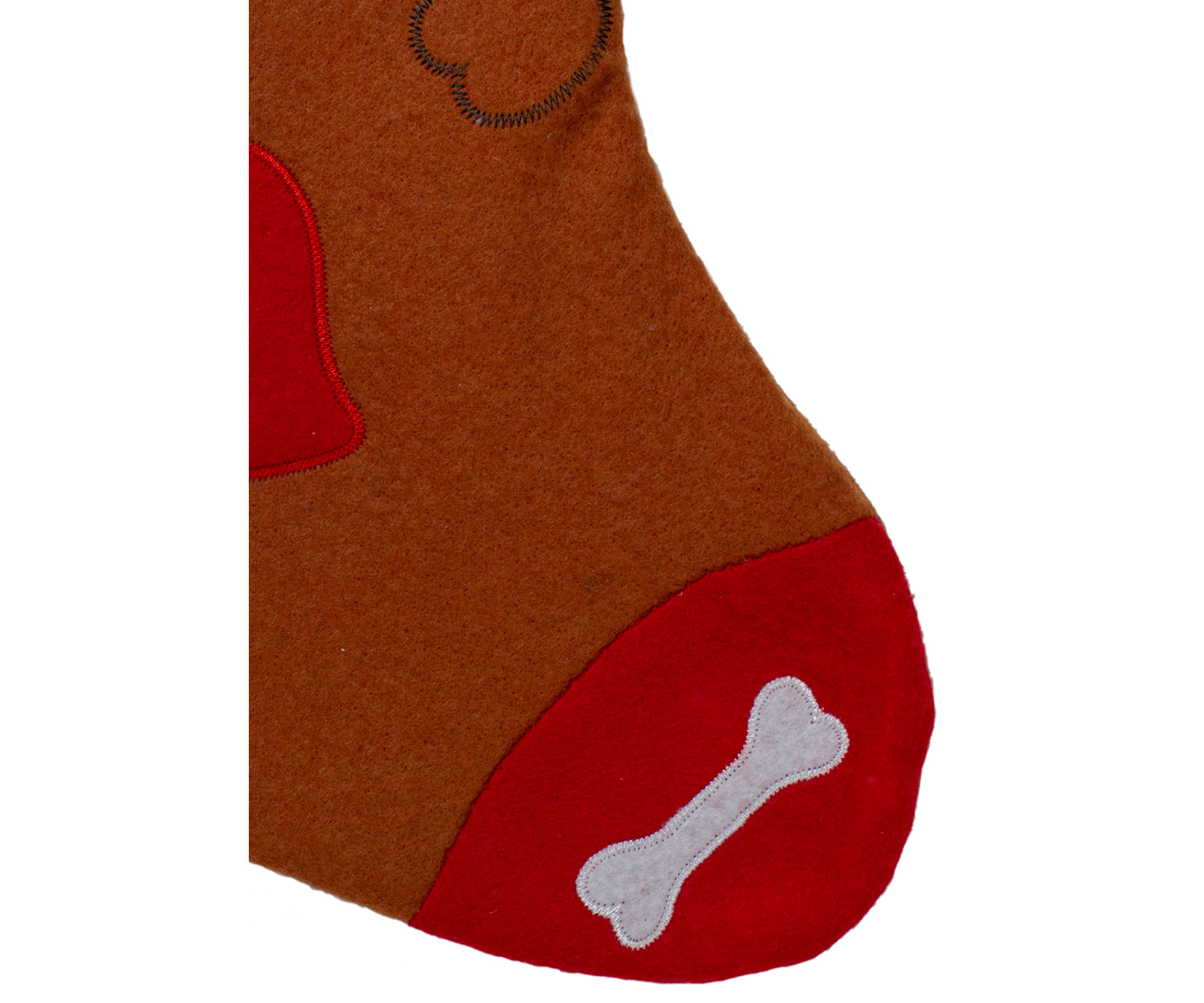 17Inch Red and Brown InchDOGInch Embroidered Christmas Stocking with Cuff