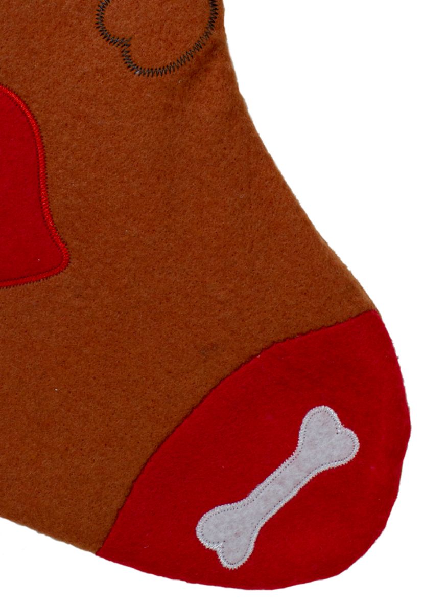 17Inch Red and Brown InchDOGInch Embroidered Christmas Stocking with Cuff