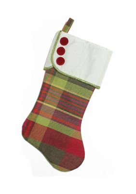 Northlight 19Inch Multi-Color Plaid Christmas Stocking with Green and Yellow Trim and Red Buttons -  760182132637532