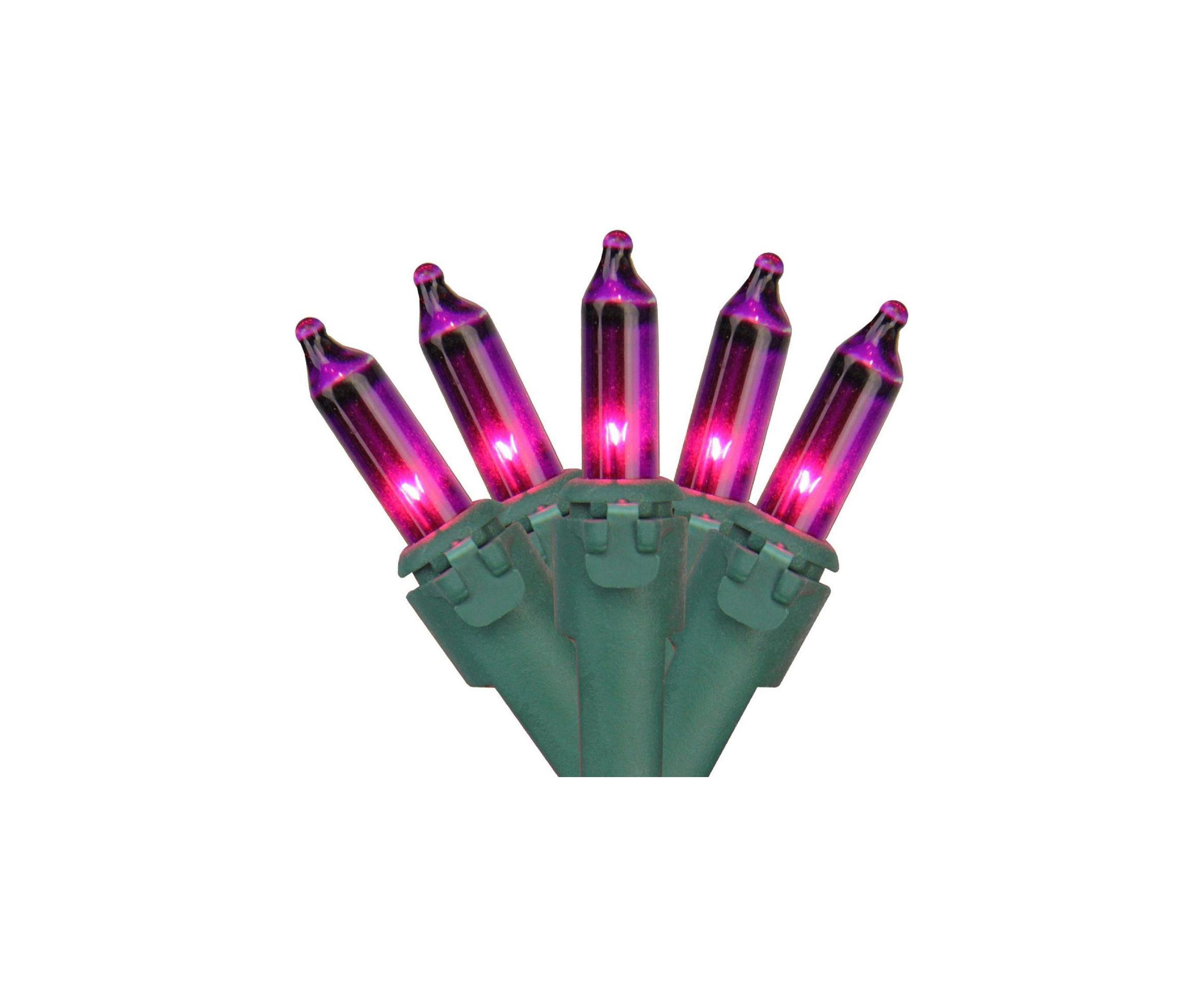 150 Pinkish Purple Chasing 8 Function Mini Christmas Lights - 31.25 ft Green Wire