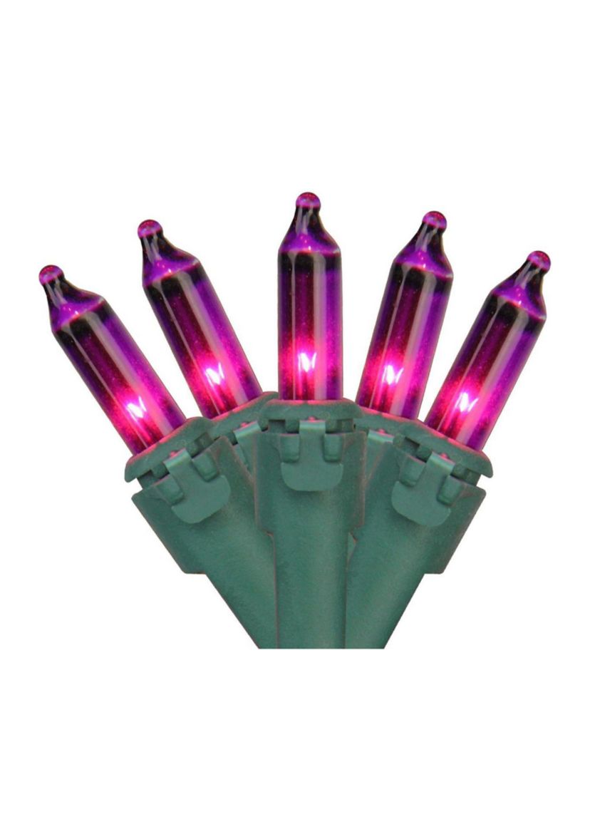 150 Pinkish Purple Chasing 8 Function Mini Christmas Lights - 31.25 ft Green Wire