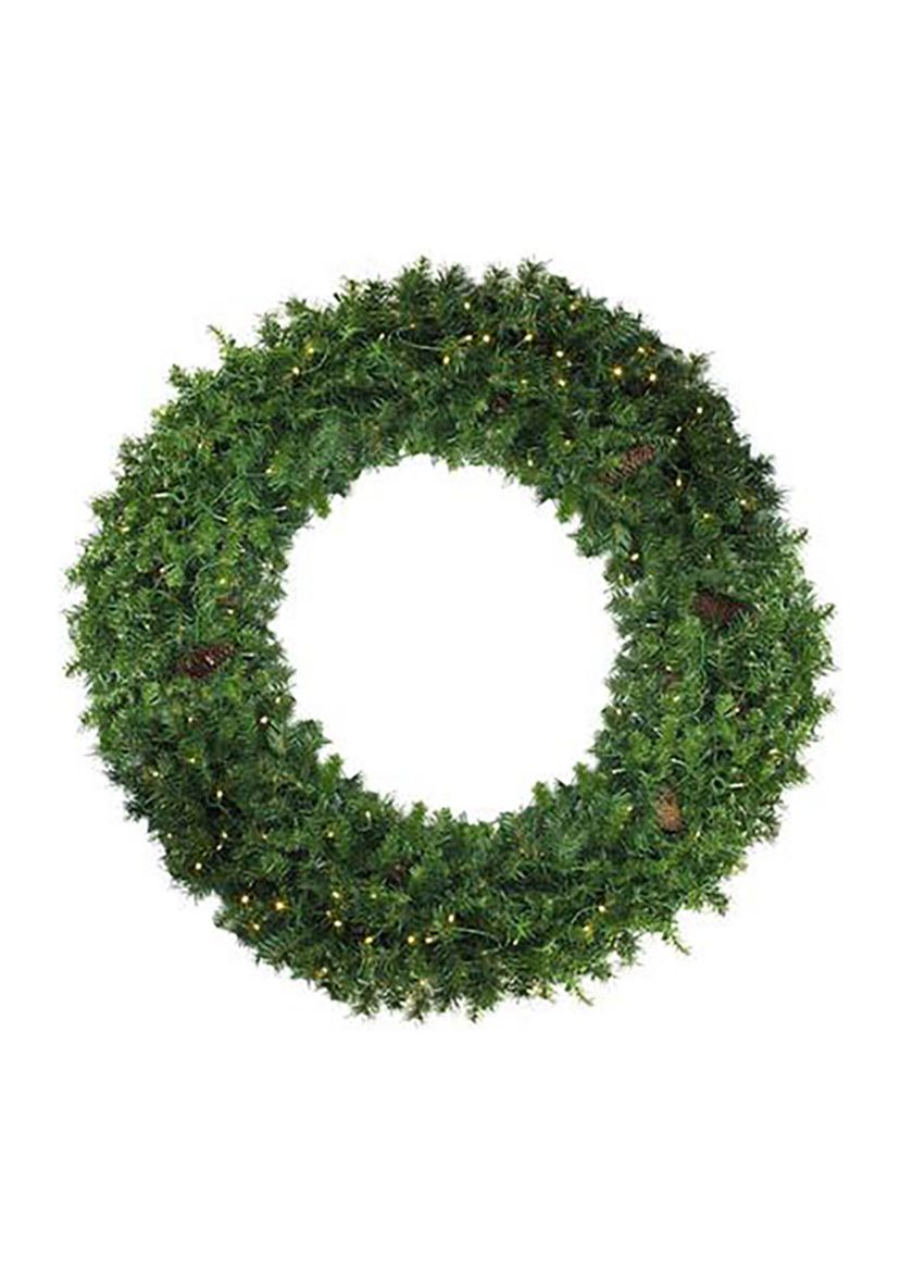 Pre-Lit Green Pine Artificial Christmas Wreath  48-Inch  Clear Lights