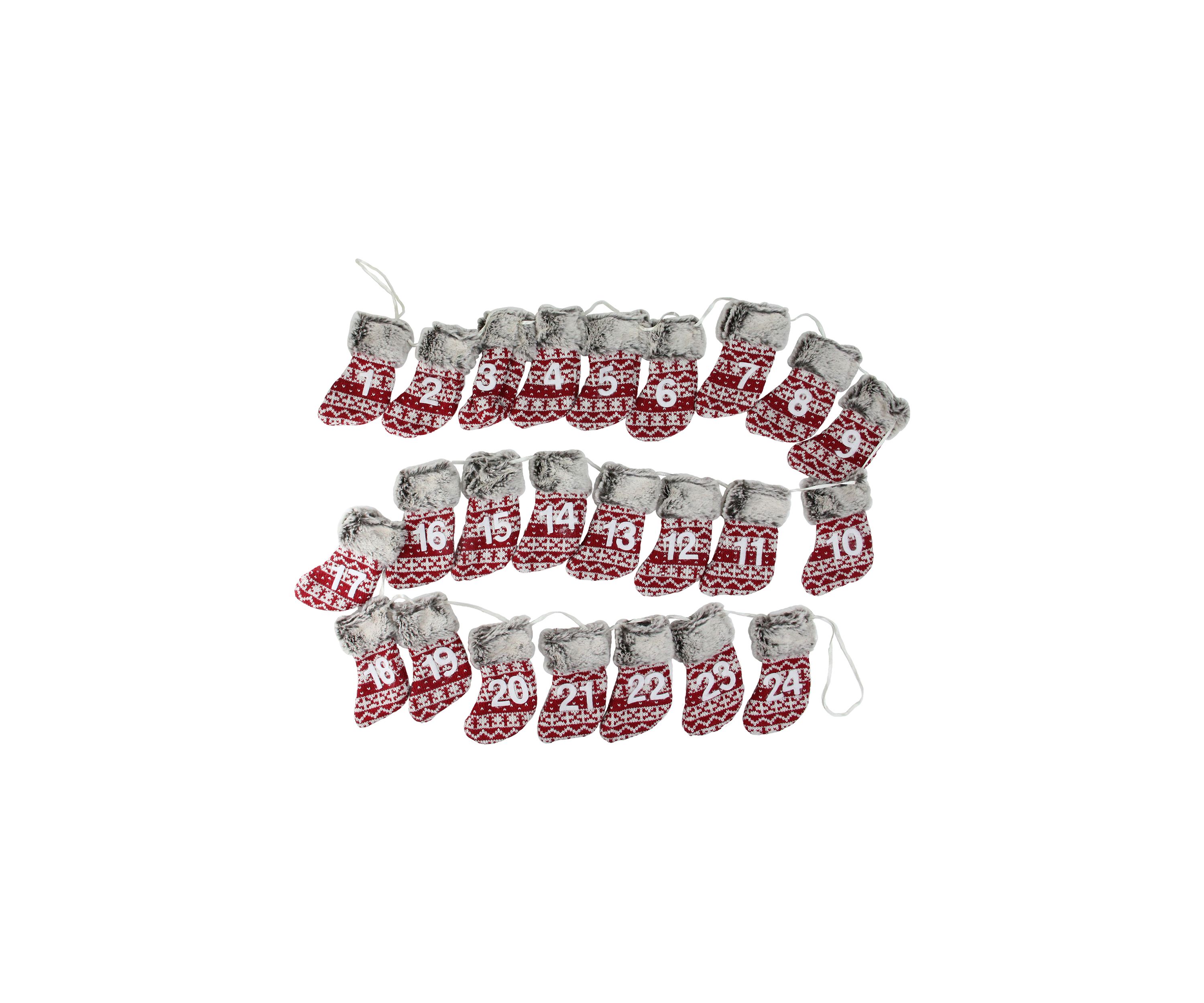 7.8 x 5Inch Red and Gray Countdown Christmas Stocking Garland - Unlit