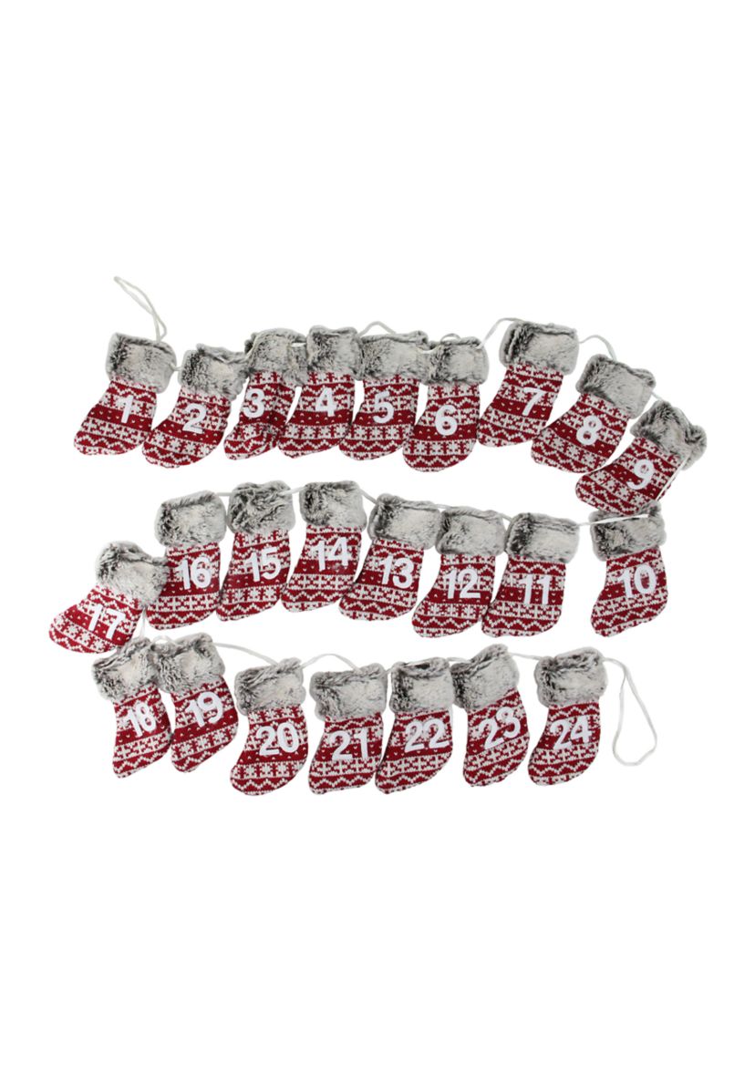 7.8 x 5Inch Red and Gray Countdown Christmas Stocking Garland - Unlit