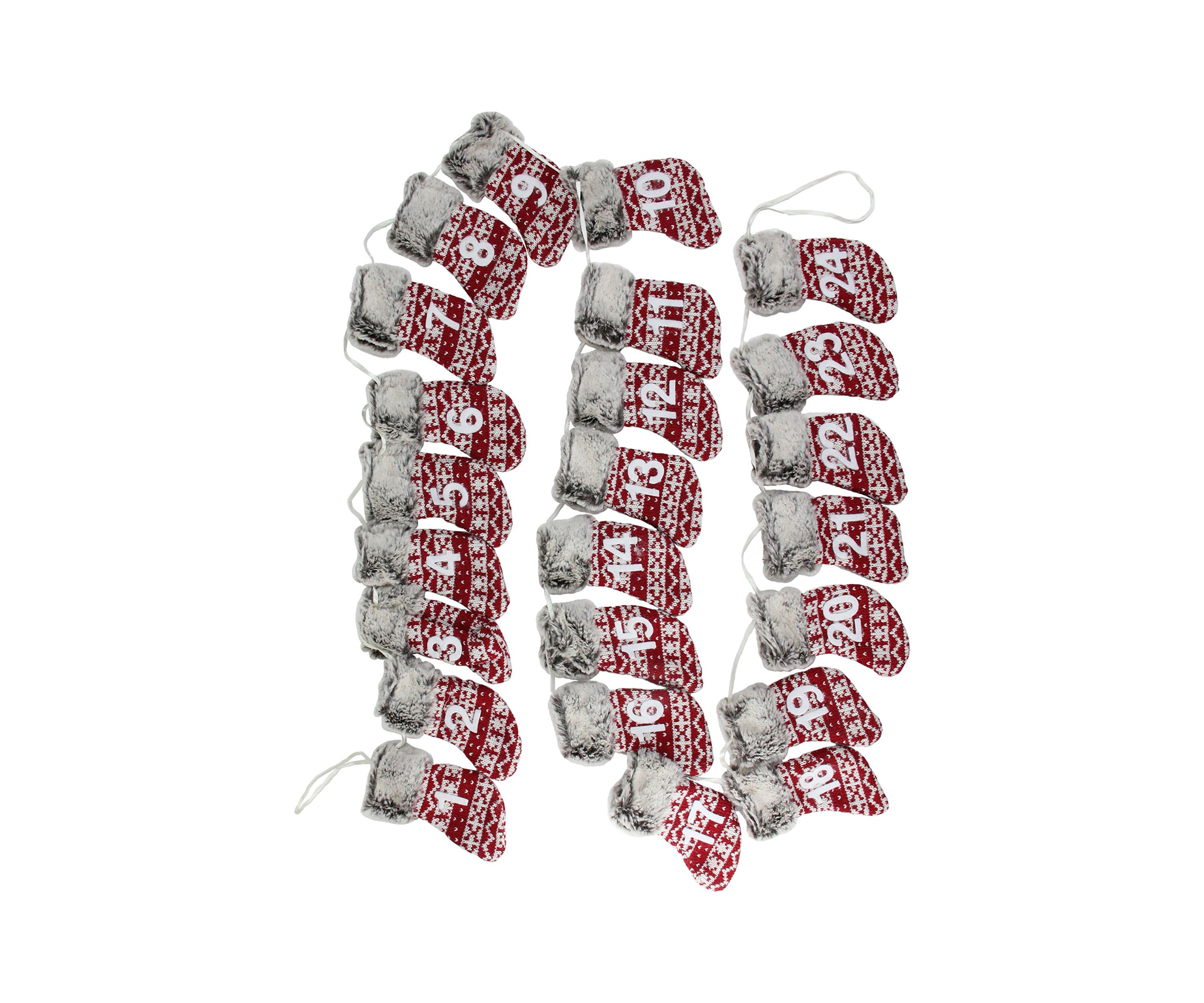 7.8 x 5Inch Red and Gray Countdown Christmas Stocking Garland - Unlit