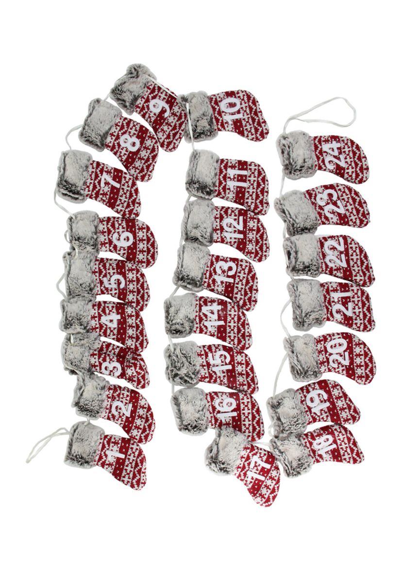 7.8 x 5Inch Red and Gray Countdown Christmas Stocking Garland - Unlit