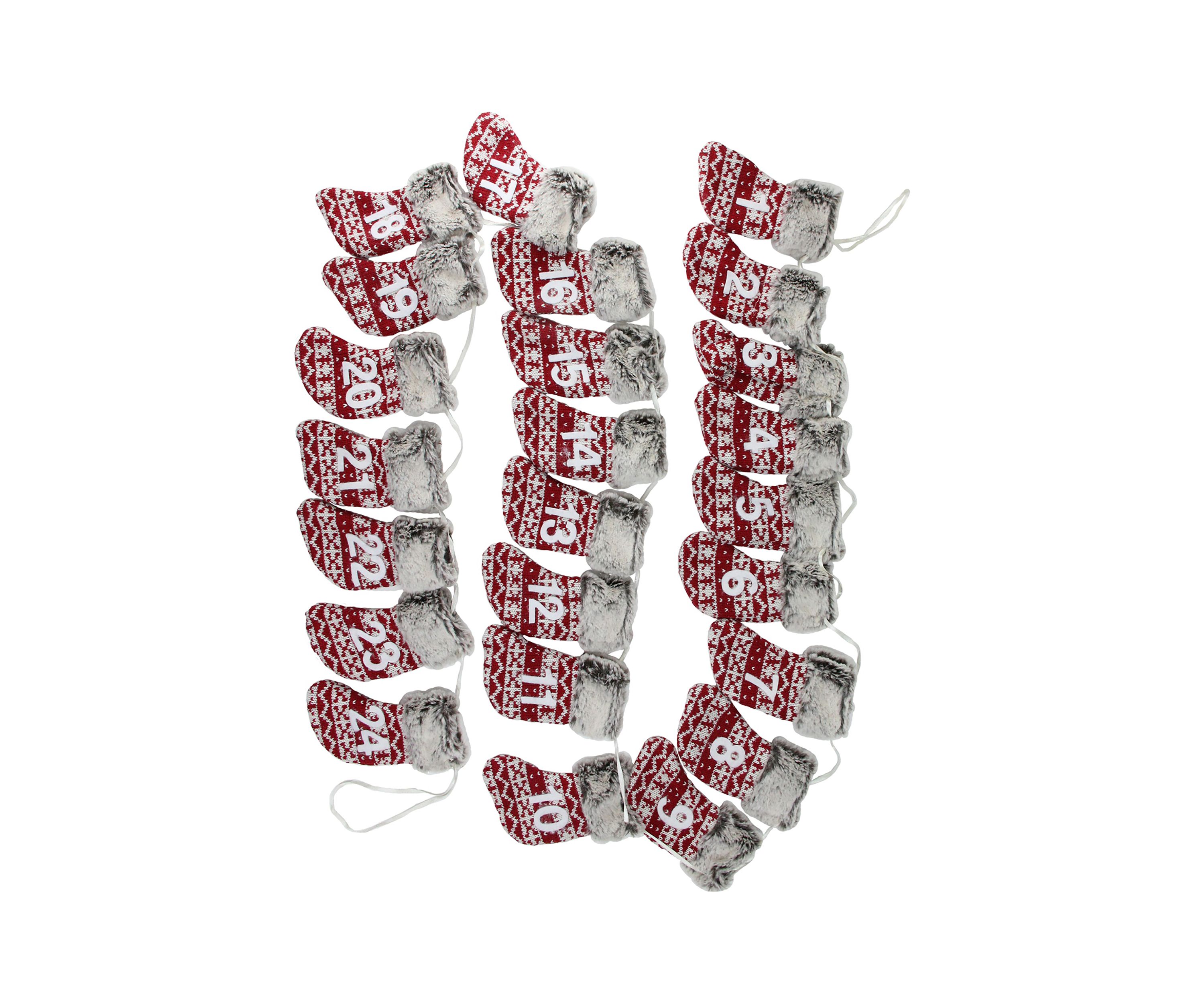 7.8 x 5Inch Red and Gray Countdown Christmas Stocking Garland - Unlit