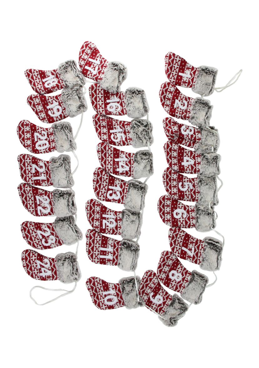 7.8 x 5Inch Red and Gray Countdown Christmas Stocking Garland - Unlit