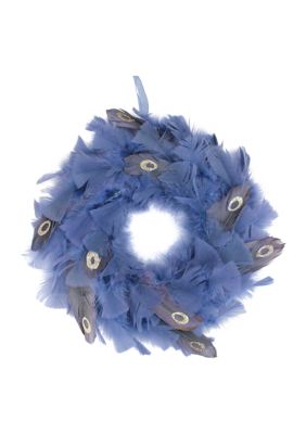 12Inch Blue and Gray Feather Artificial Christmas Wreath - Unlit