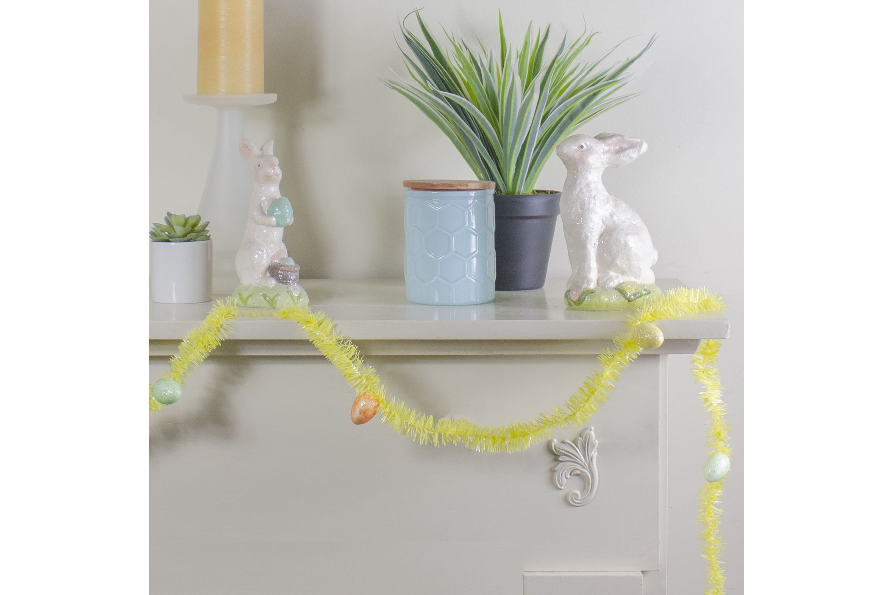 25 x 1.25" Yellow Spring Tinsel Artificial Garland with Easter Eggs - Unlit