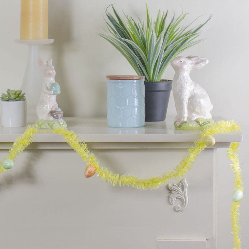 25 x 1.25" Yellow Spring Tinsel Artificial Garland with Easter Eggs - Unlit