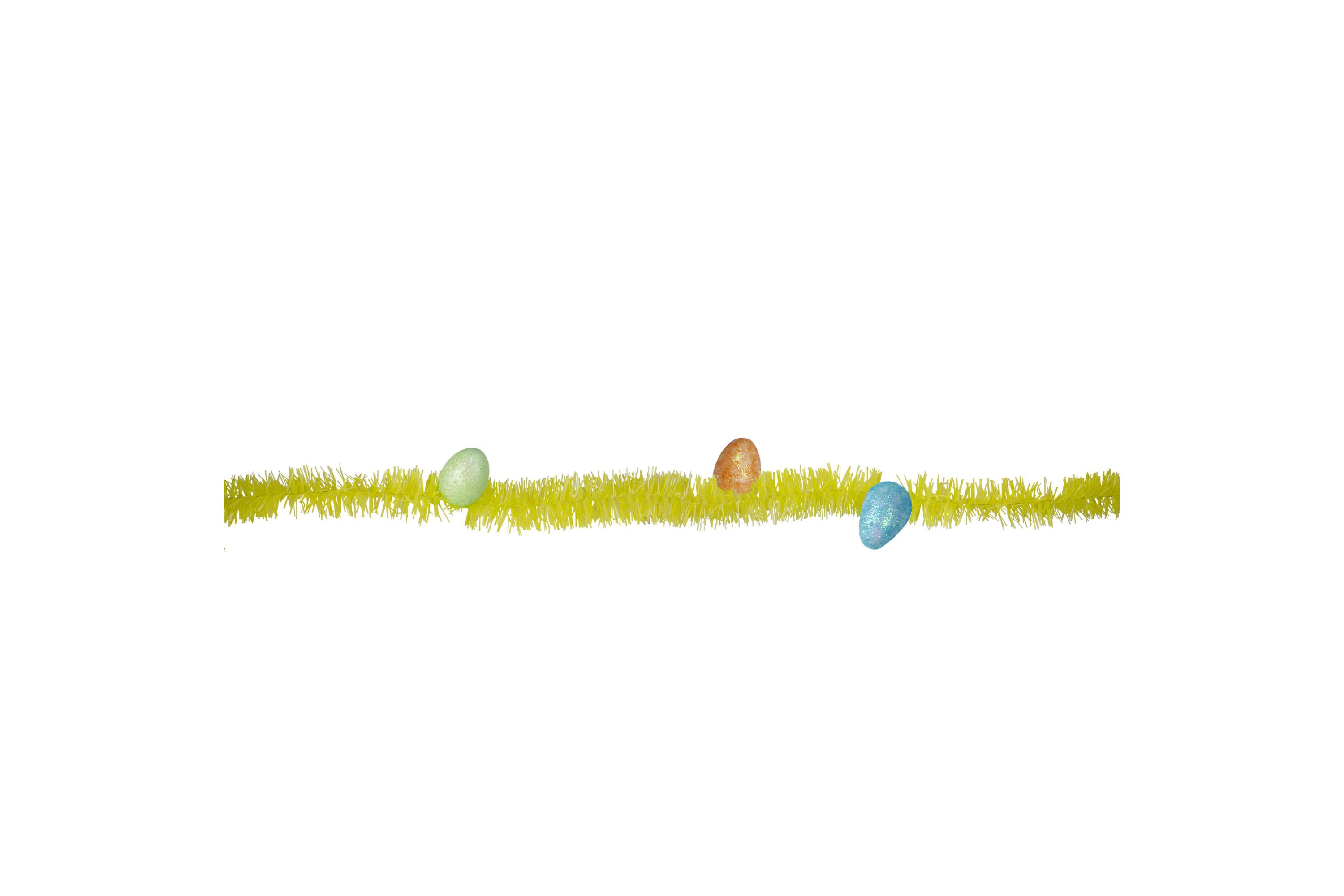 25 x 1.25" Yellow Spring Tinsel Artificial Garland with Easter Eggs - Unlit