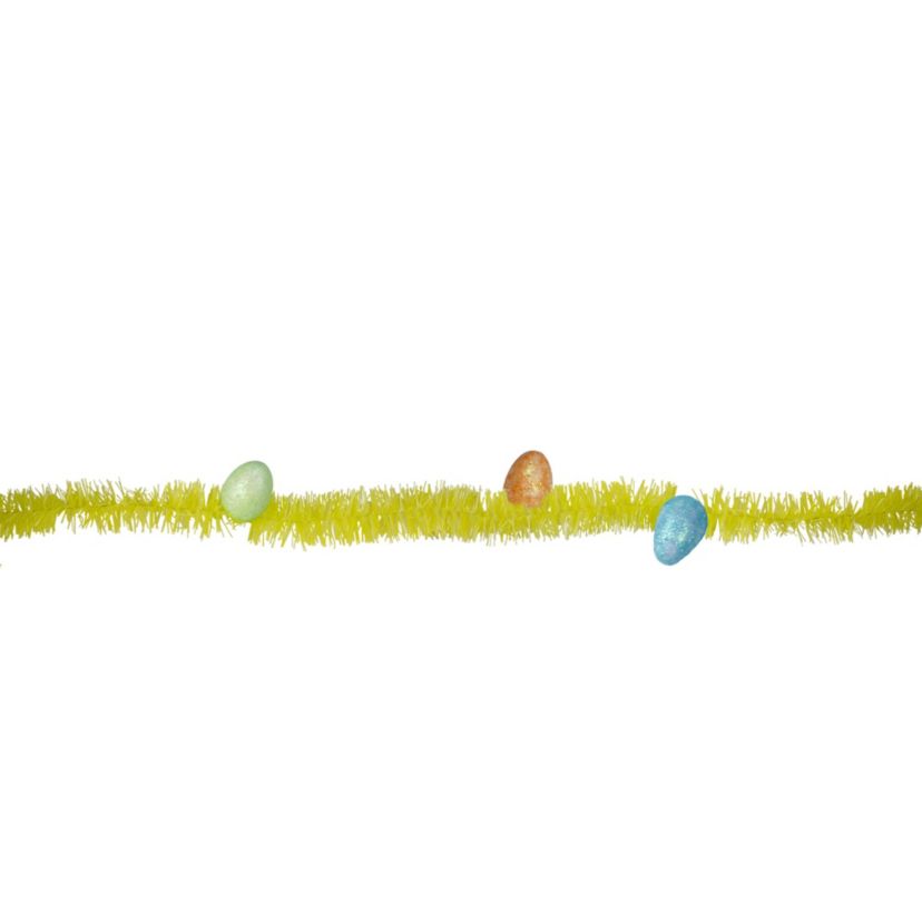 25 x 1.25" Yellow Spring Tinsel Artificial Garland with Easter Eggs - Unlit