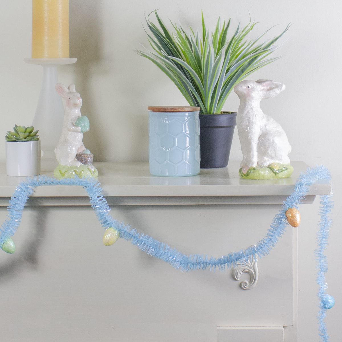 25 Blue Spring Tinsel Garland with Easter Eggs - Unlit