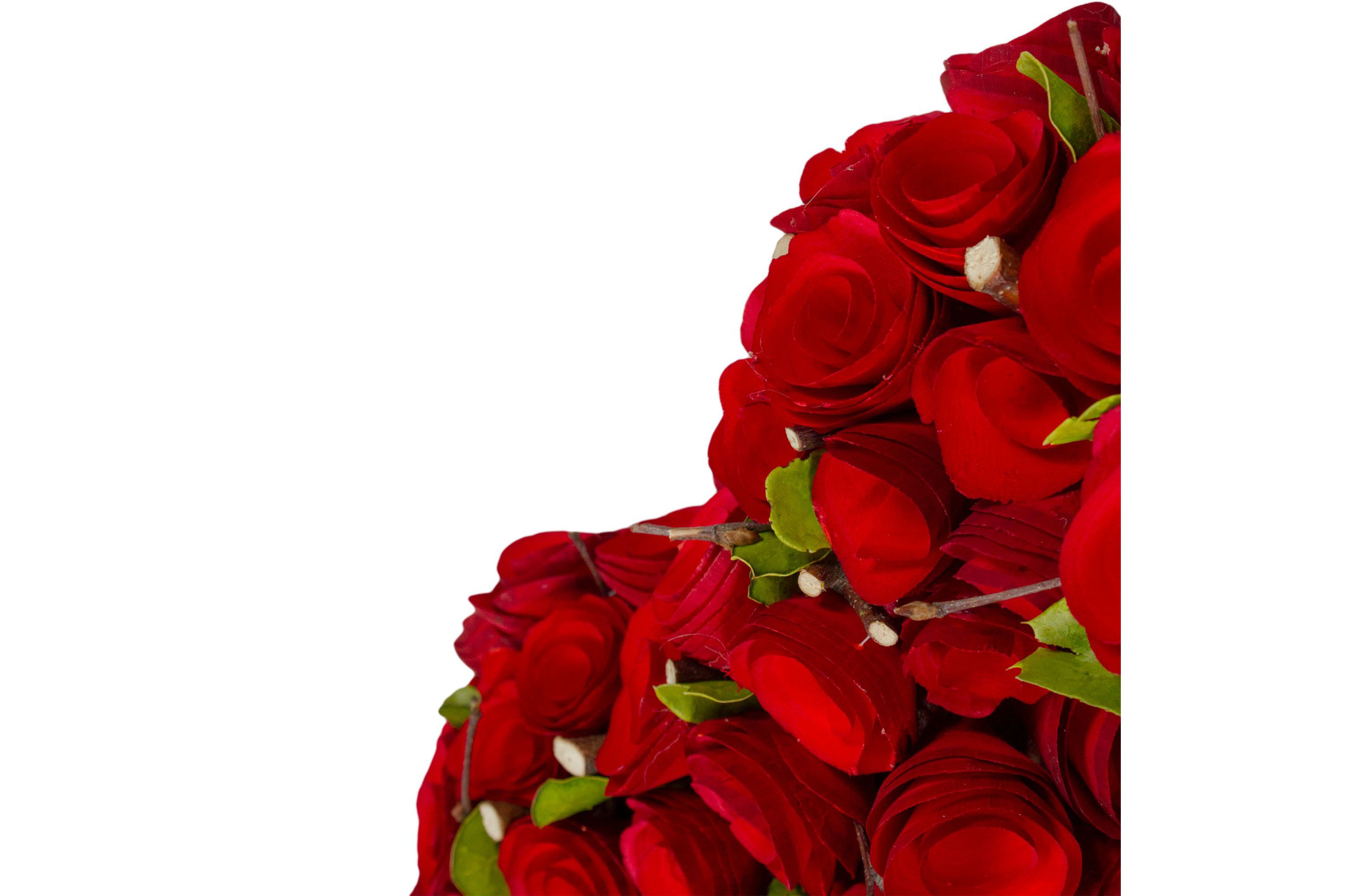 Red Wooden Rose Floral Heart Shaped Artificial Valentines Day Wreath  14-Inch