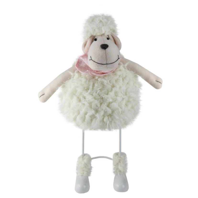 Spring Loaded Lamb with Bandanna Easter Figure - 16" - White and Pink